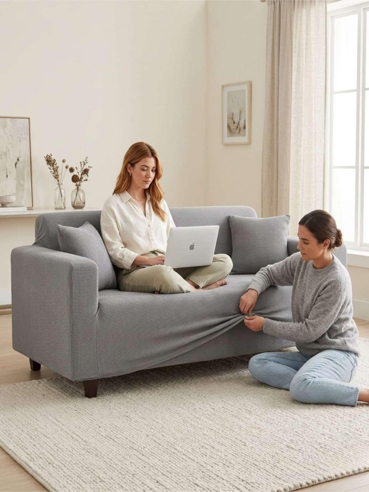 Funda De Sofá Elástica Cuadrillé: Renueva Tu Living En Minutos (4 Cuerpos) 1-4