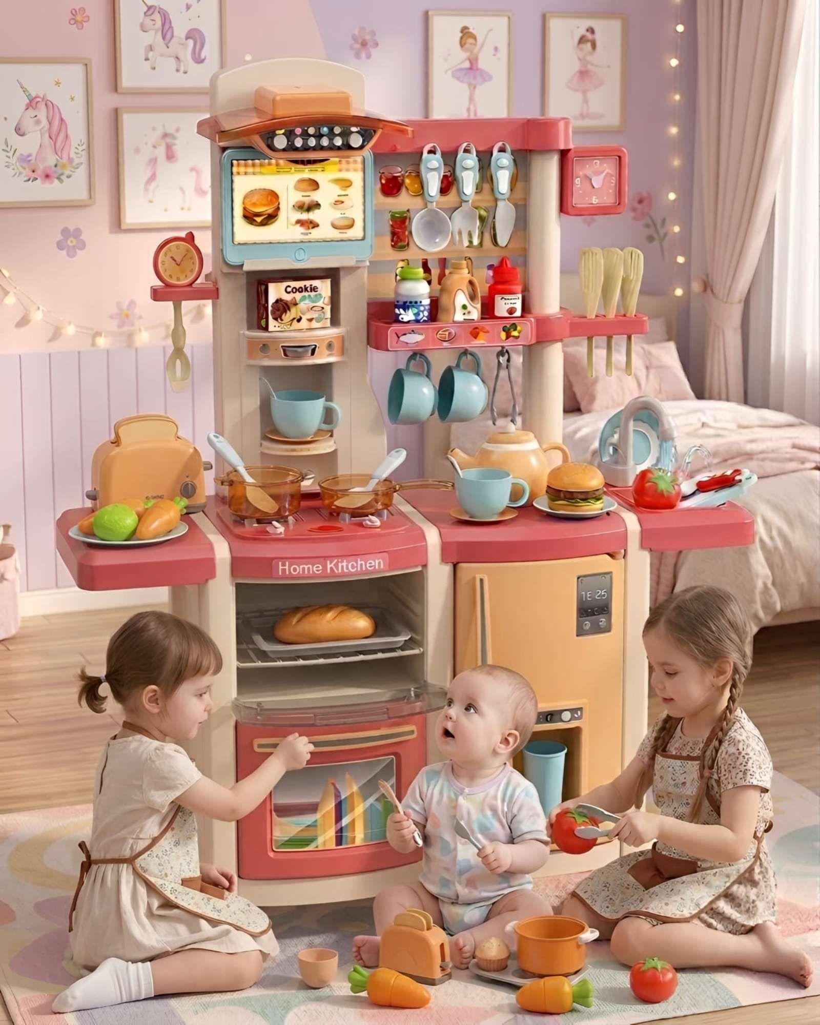 Cocina de Juguete Infantil 100cm con Sonido, Agua y 66 Accesorios 02-4