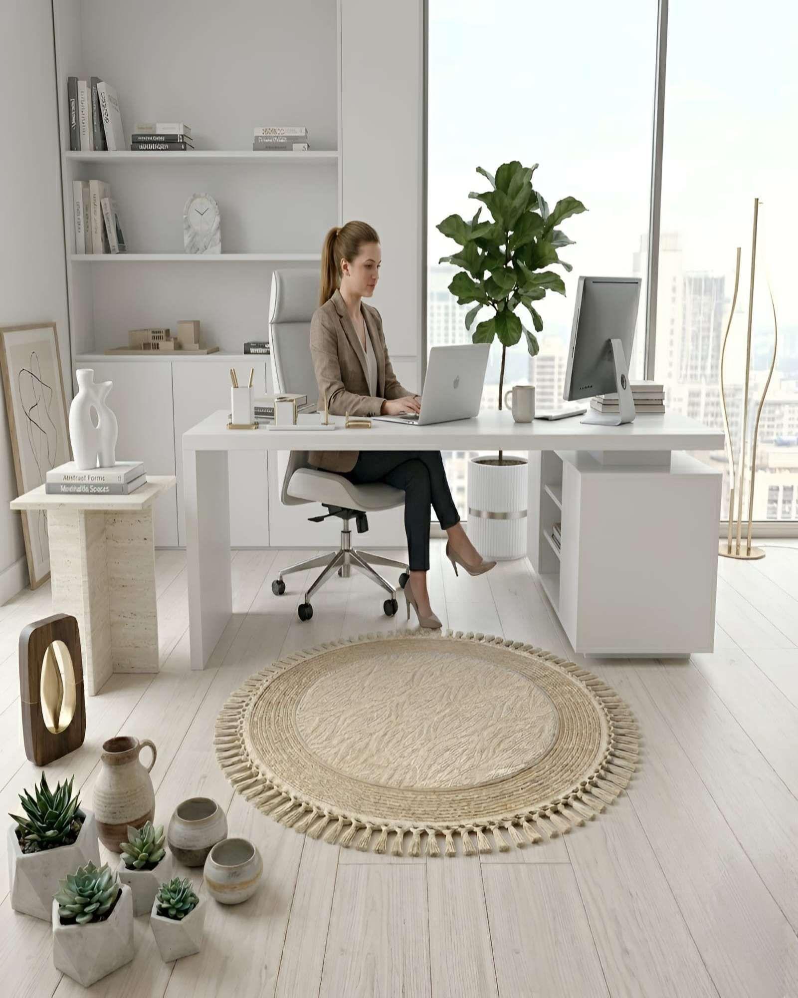 Alfombra Redonda Con Relieve Y Flecos Decorativa A1-2