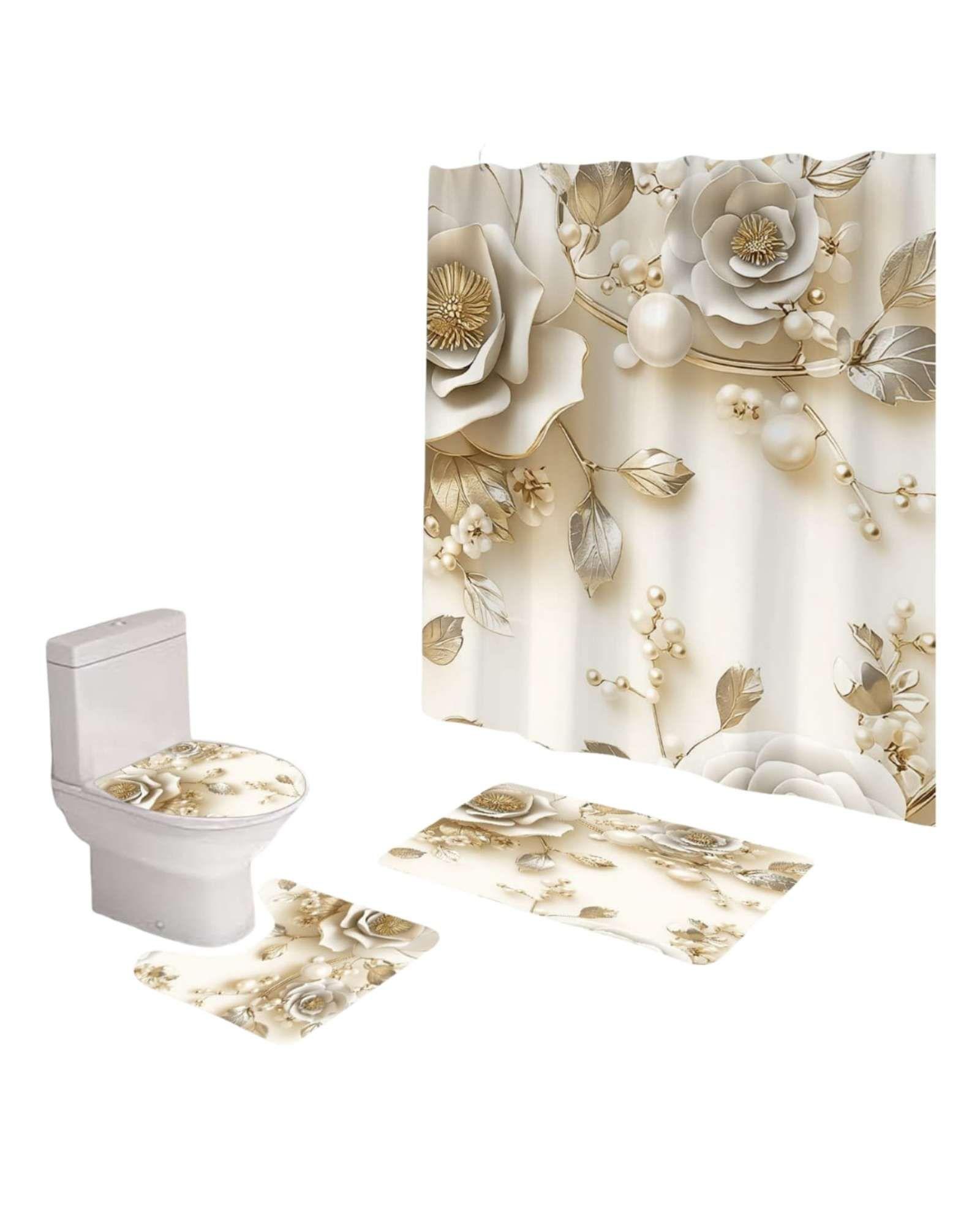 Set de baño 5 piezas Cortina mas Alfombras mas forro de ducha  -03-2