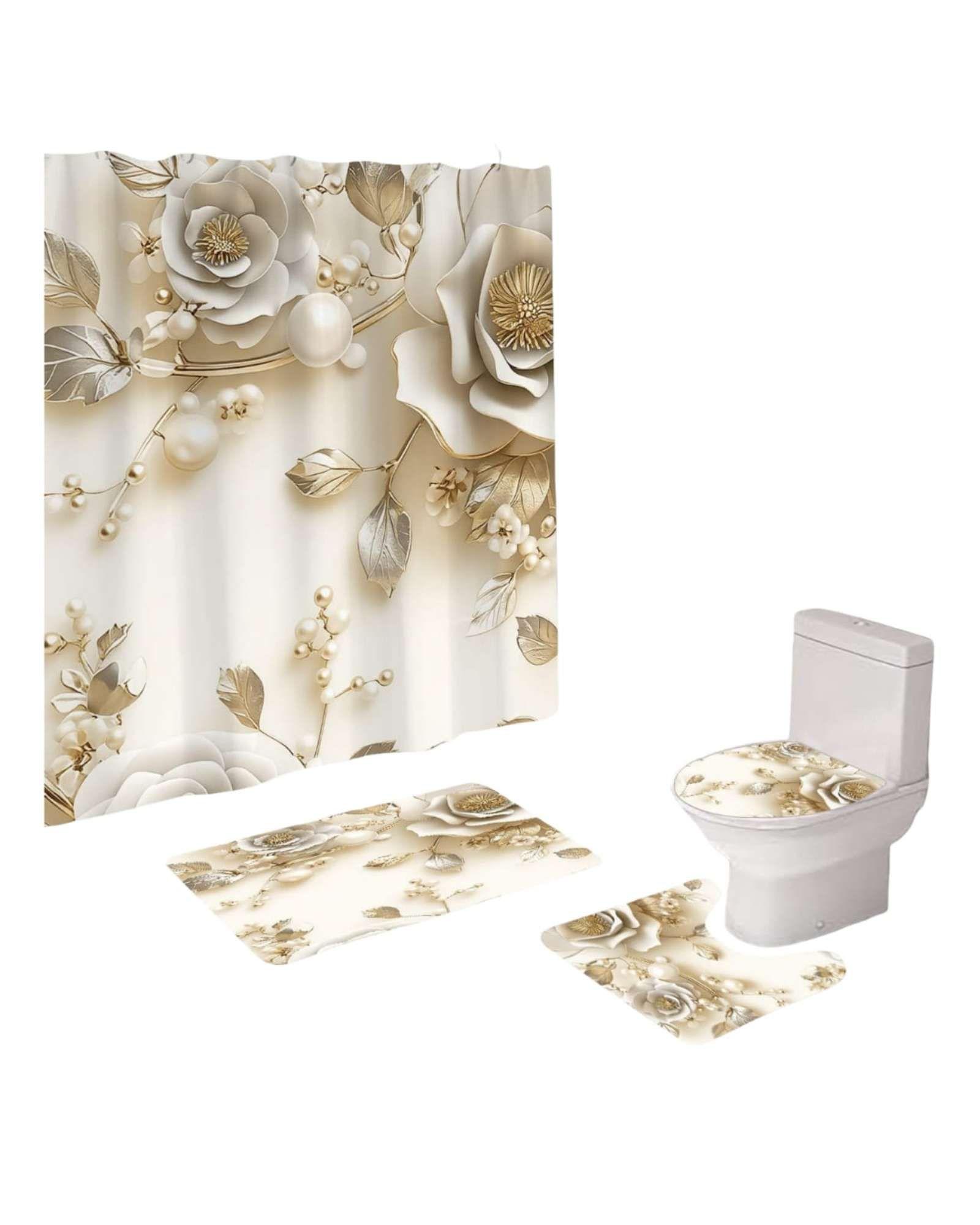 Set de baño 5 piezas Cortina mas Alfombras mas forro de ducha  -03-3