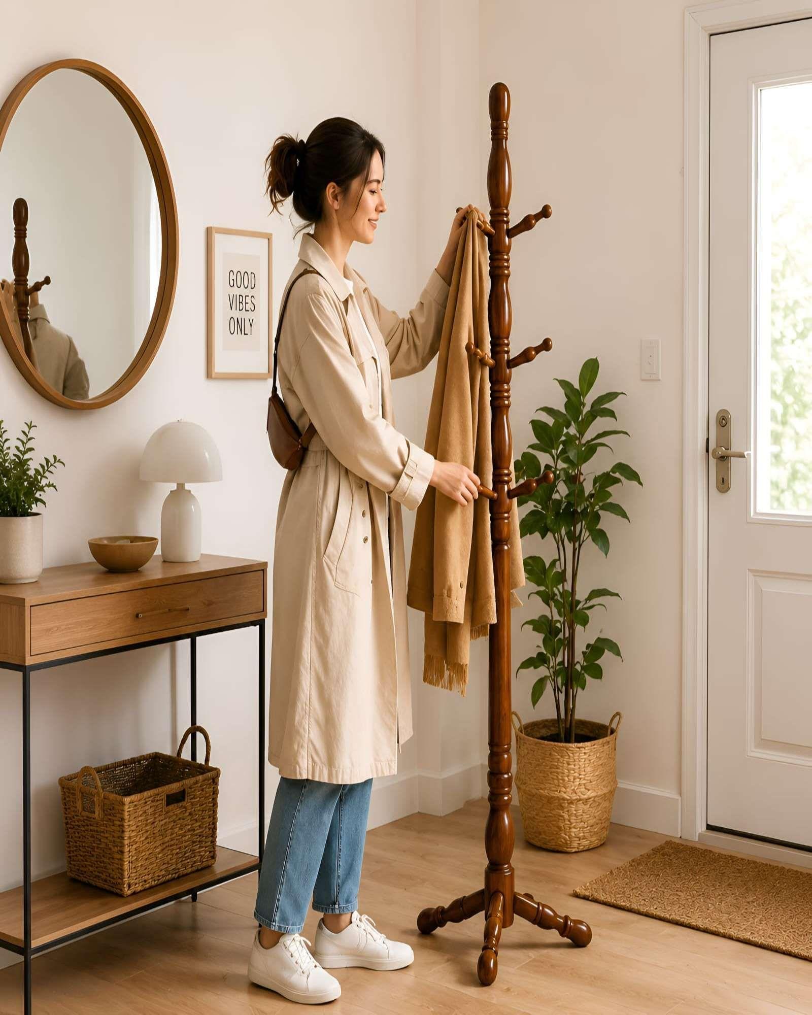 Perchero Clásico 180 cm Madera de Roble De Alta Calidad m1-1