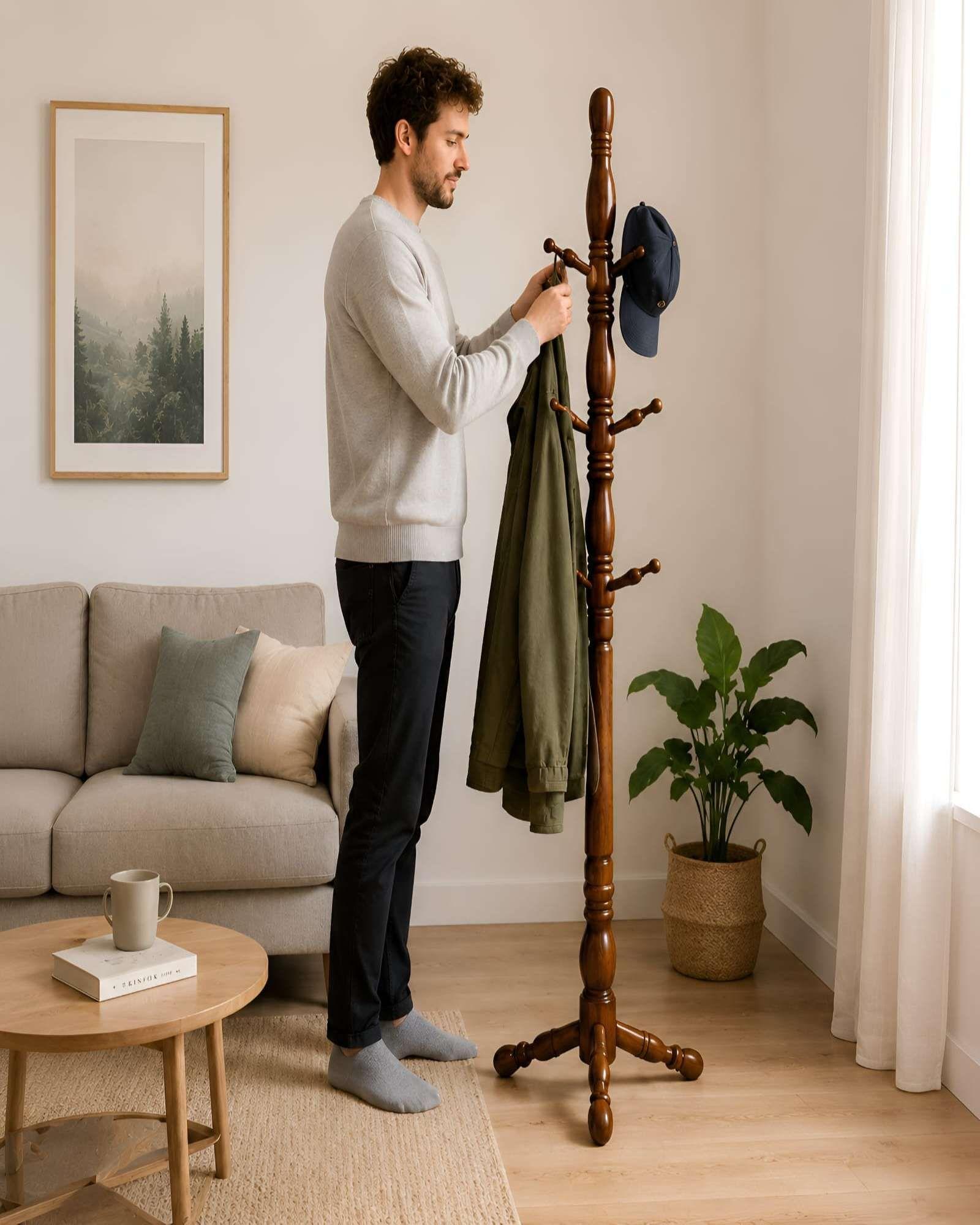 Perchero Clásico 180 cm Madera de Roble De Alta Calidad m1-4