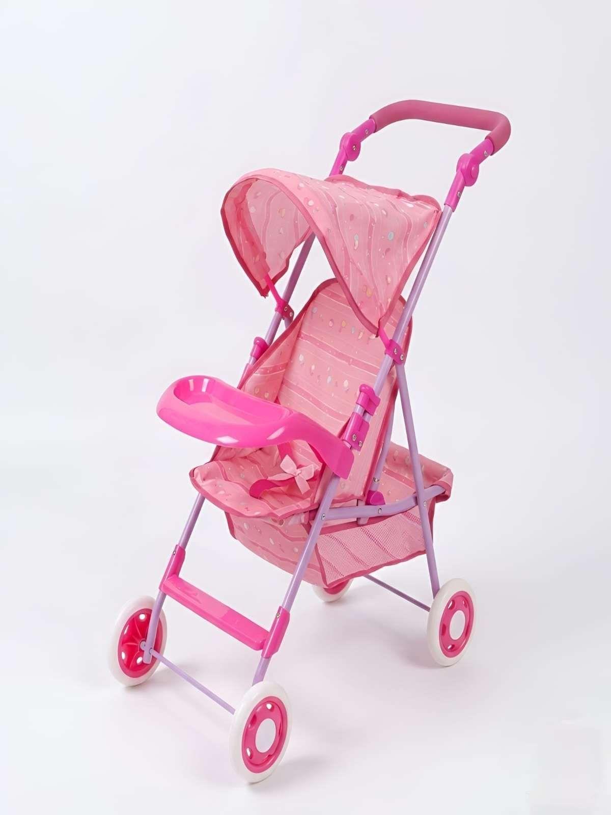 Coche de Juguete para Muñecas con Toldo Plegable y Bandeja Rosado Diseño Lineal 5-2