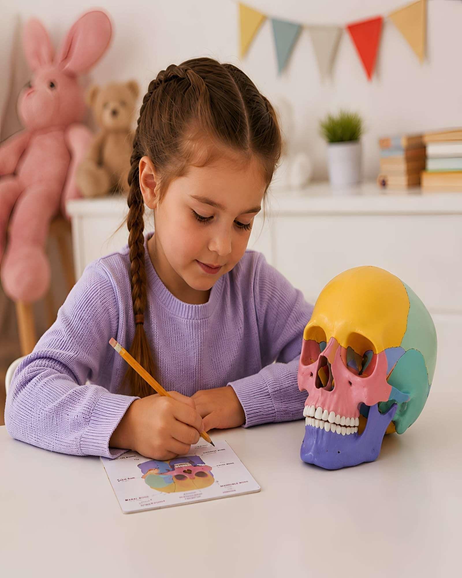 Set de Ciencia Infantil Craneo Humano Didactico con Tarjetas Educativas-2