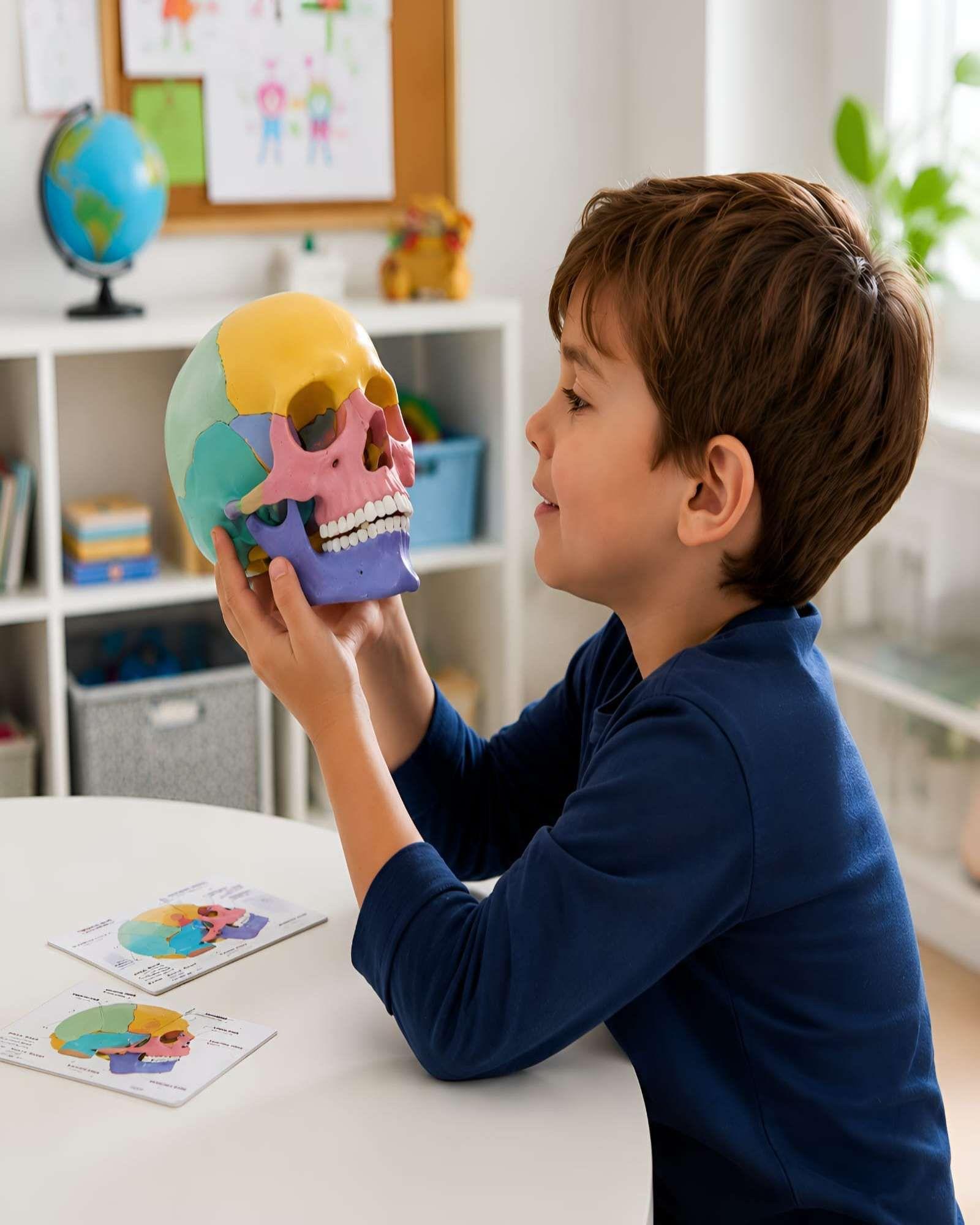 Set de Ciencia Infantil Craneo Humano Didactico con Tarjetas Educativas-3