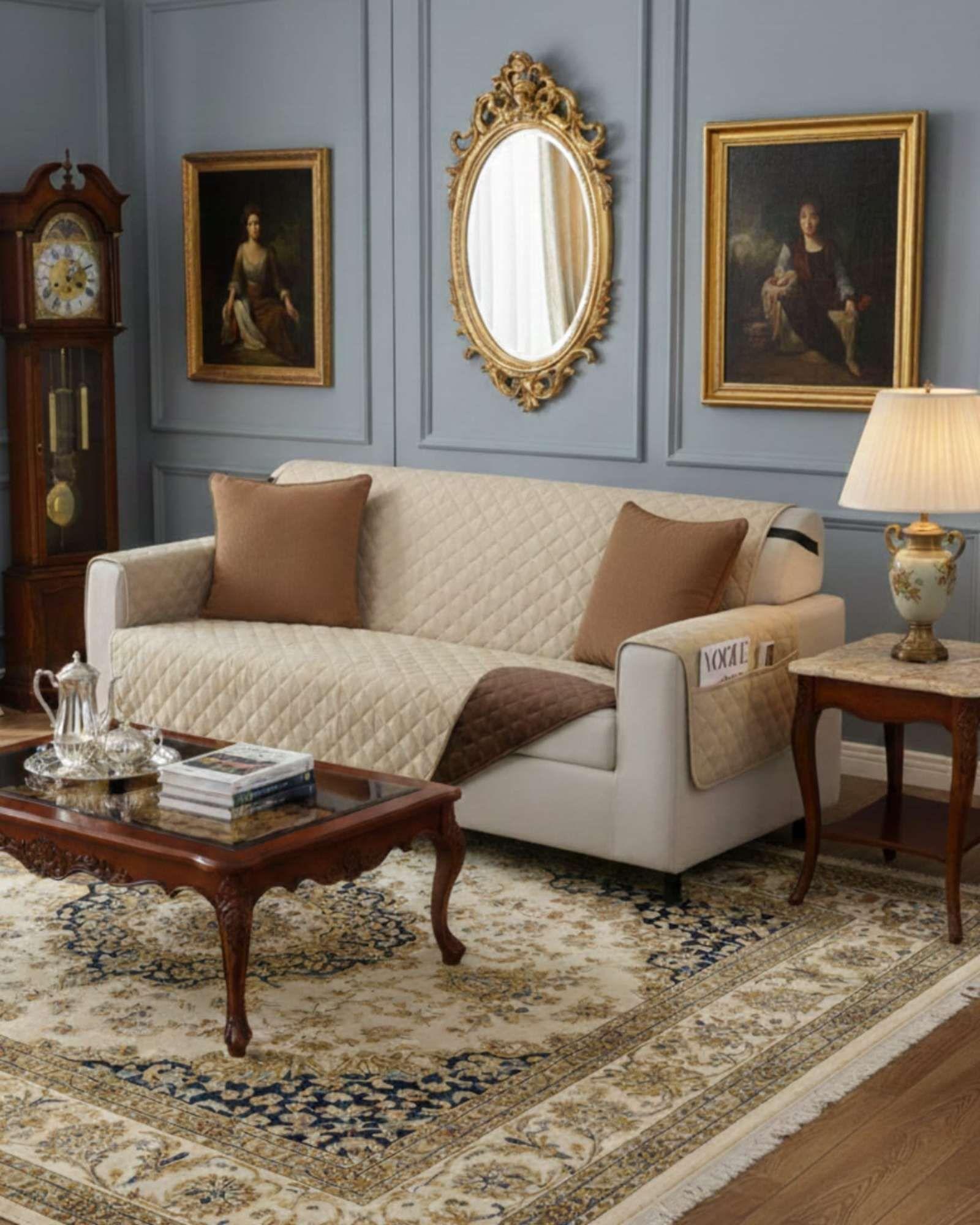 Set de Cubre sillon con bolsas diseño reversible 3 cuerpos negro-0