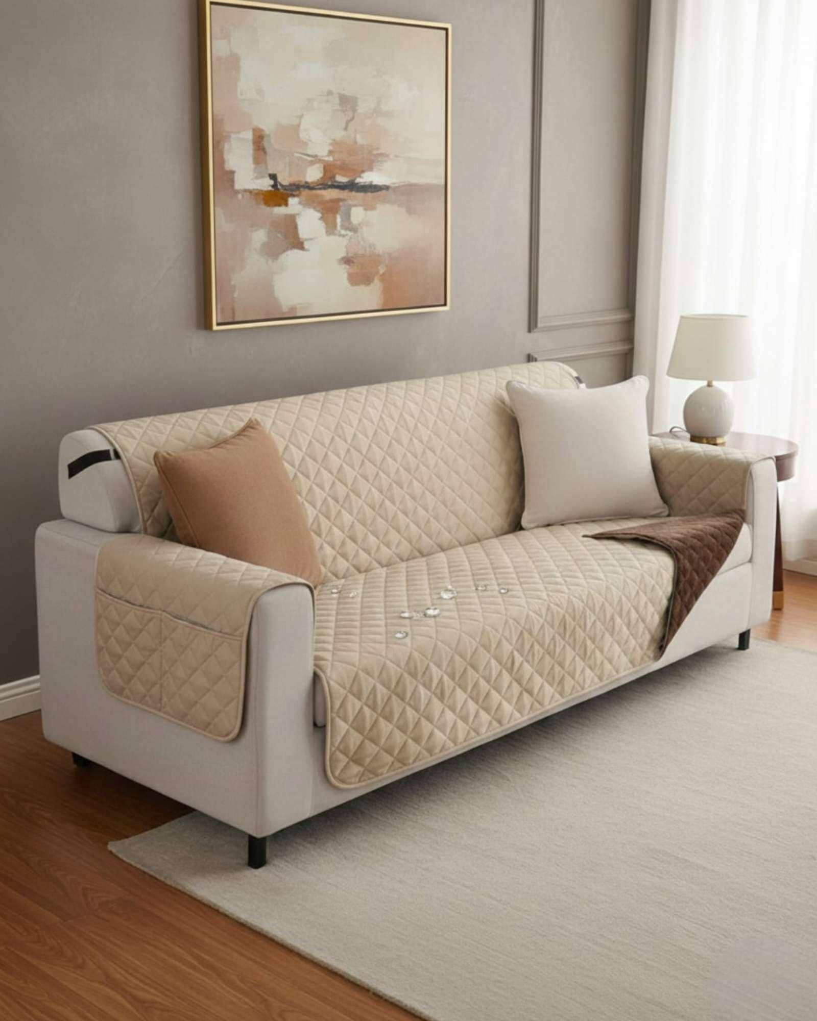 Set de Cubre sillon con bolsas diseño reversible 3 cuerpos negro-1
