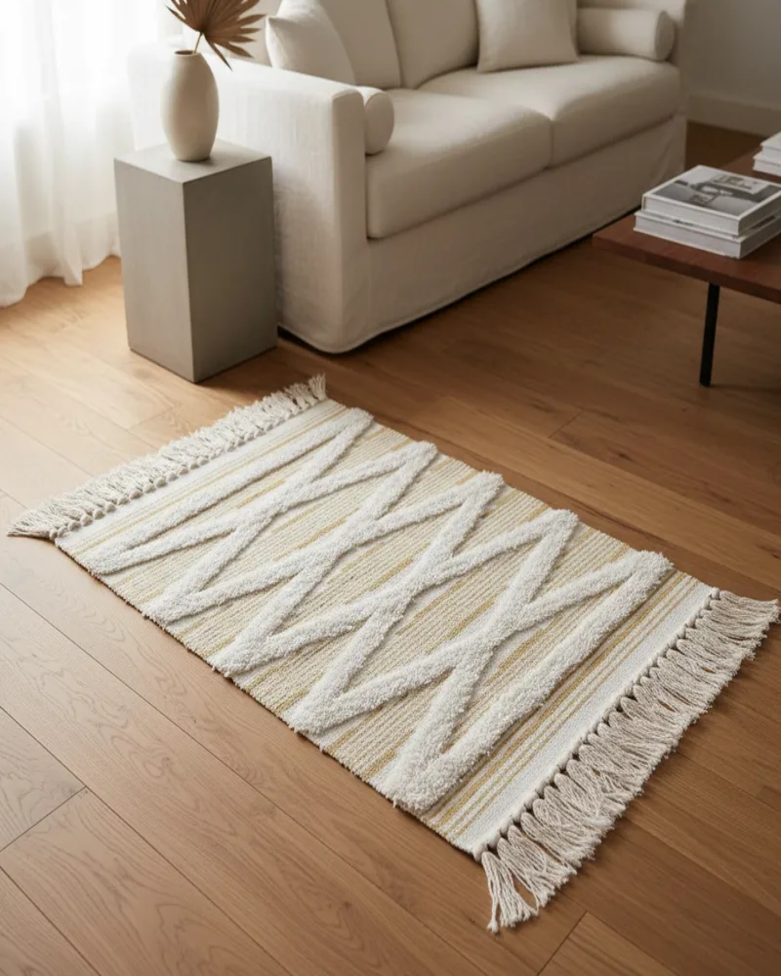 Pack de 2 Bajada de Cama de Lino estilo boho  medida 60 cm x 90 cm C6-3