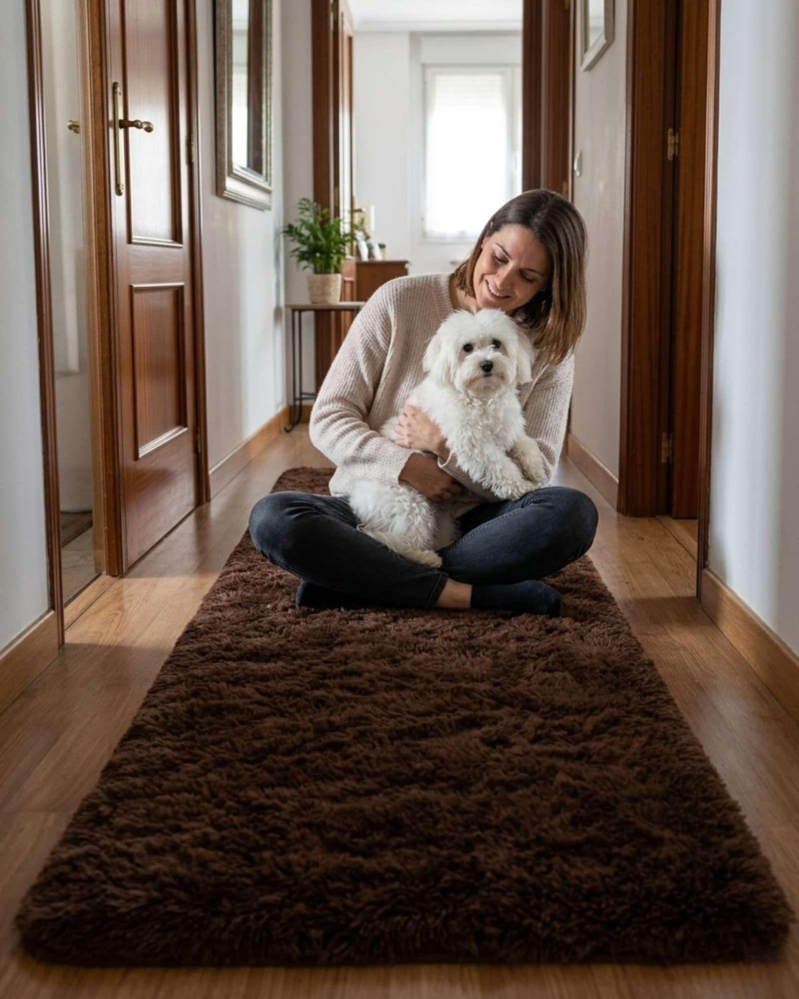 Set de 2 Alfombra Pasillera Shaggy 70x150 cm Pelo Largo café-4