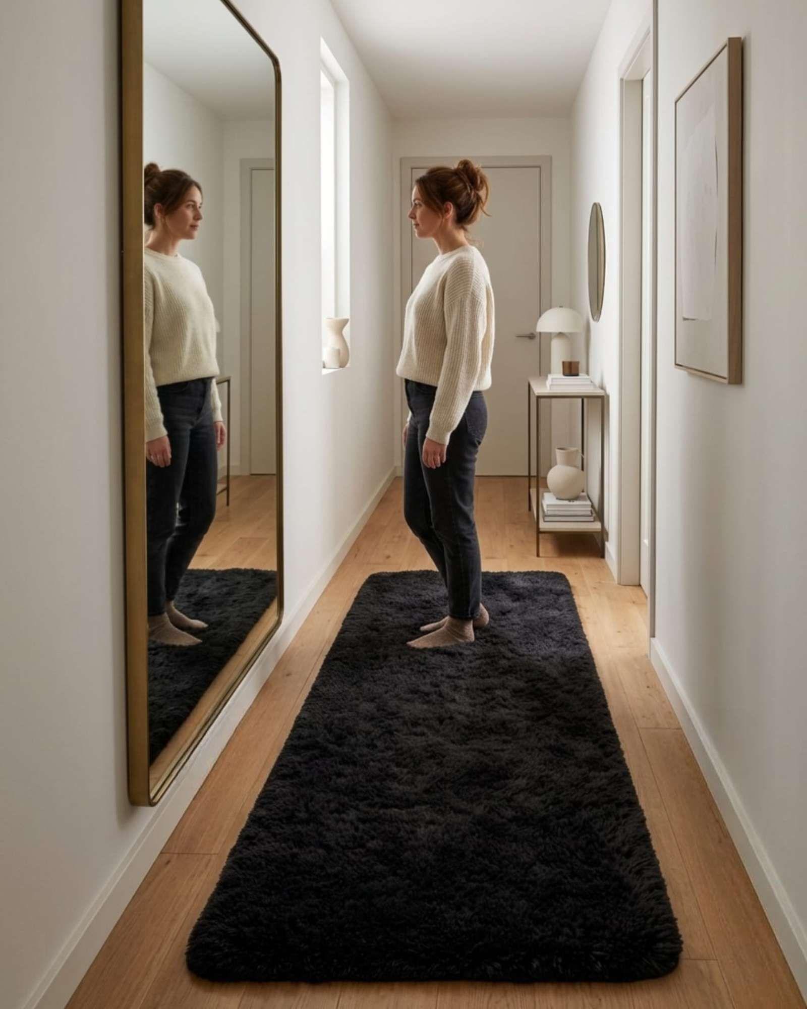 Alfombra Pasillera Shaggy 70x150 cm Pelo Largo negro-3