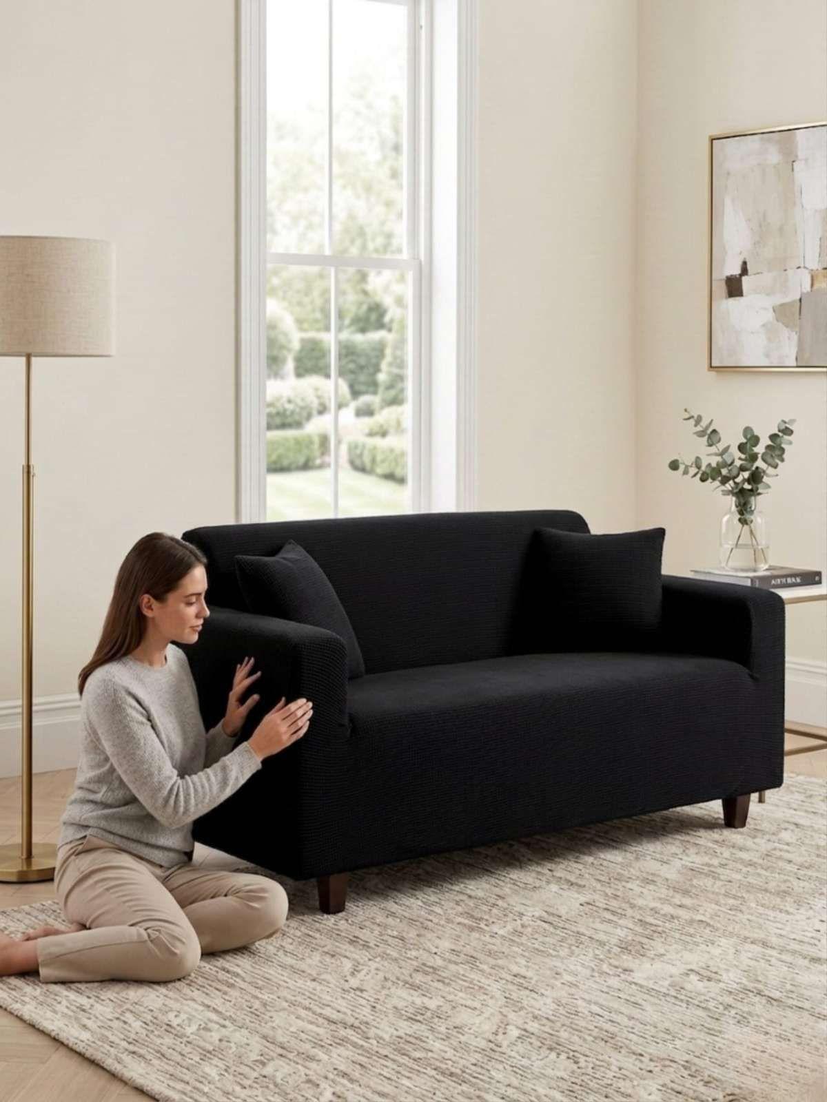 Funda De Sofá Elástica Cuadrillé: Renueva Tu Living En Minutos (3 Cuerpos) 3-4