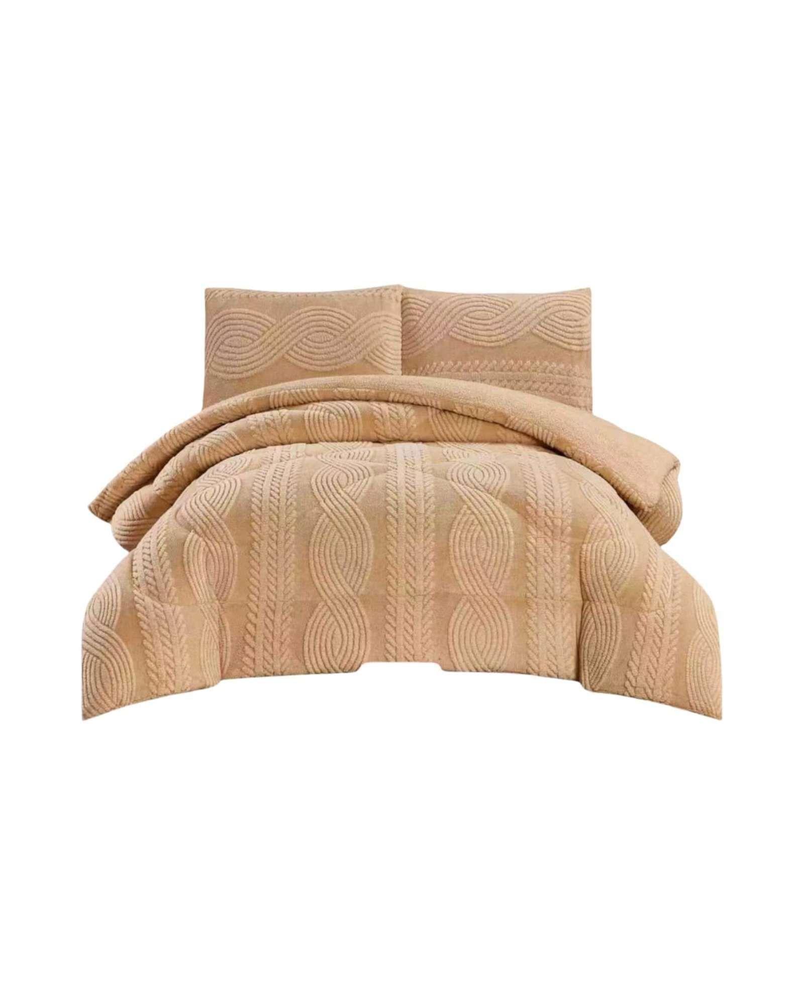 Cubrecama Trenzado Ultra Suave Invierno + Fundas beige-2