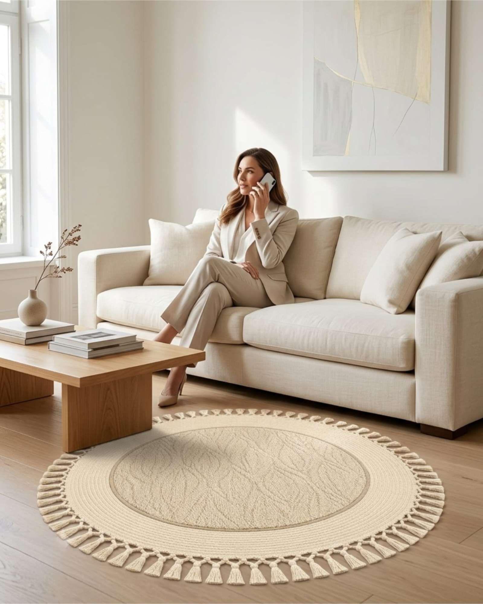 Alfombra Redonda de Sisal con Flecos 80 cm 03-1