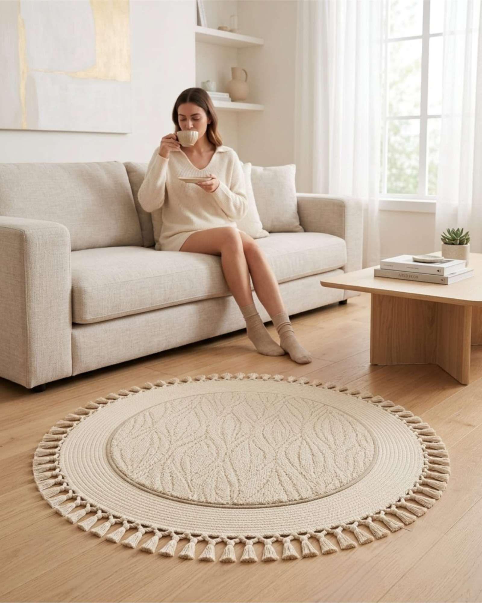 Alfombra Redonda de Sisal con Flecos 80 cm 03-4