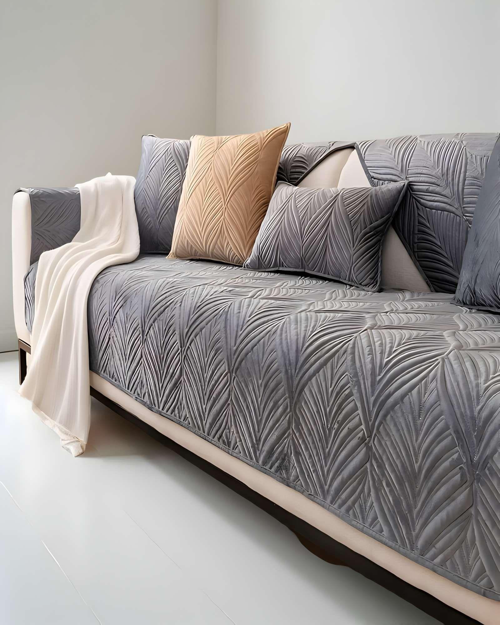 JUEGO DE 5 FUNDAS PARA SOFA CON DISEÑO DE LINEAS GRIS-2