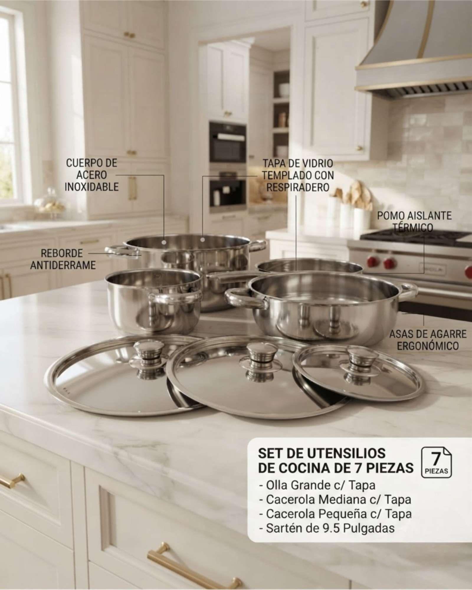 Batería De Cocina Antiadherente 7 Piezas Juego De Ollas Y Sartenes-4
