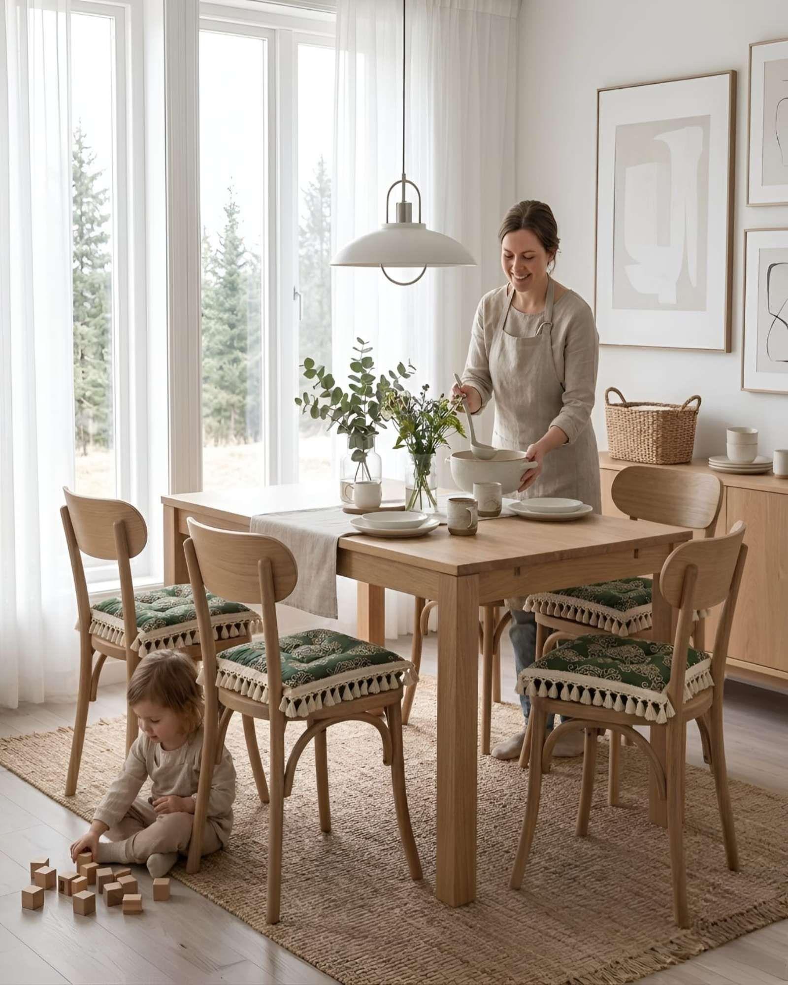 Set 6 Cojines Silla Comedor Cuadrados Con Flecos C3-3