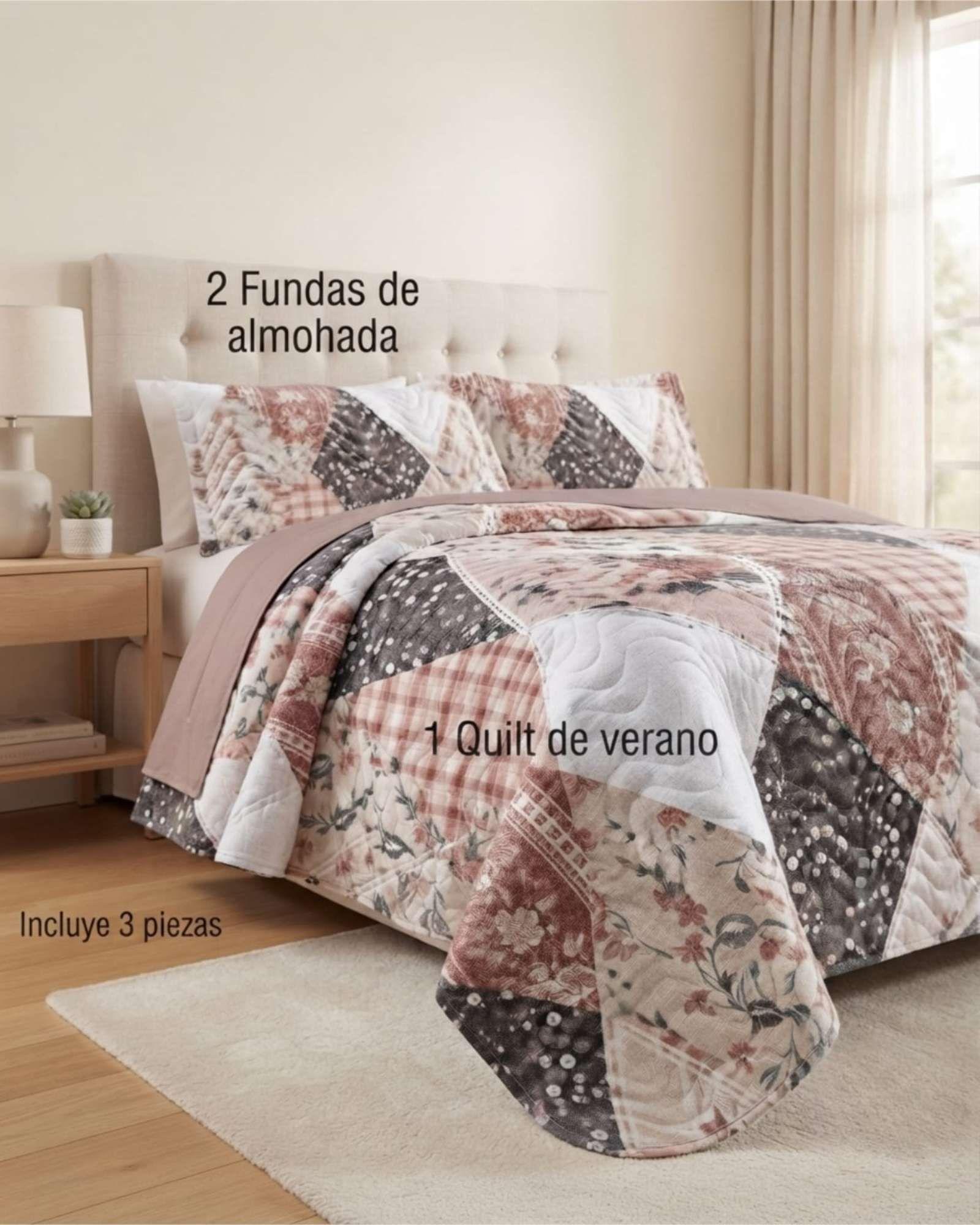 Cubrecama Quilt de Verano King Delgado Ultra Liviano + 2 Almohadas 04-1