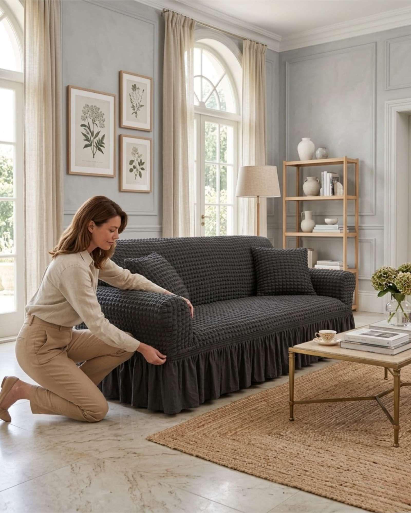 Funda de Sofa Turca de 1 Cuerpo Diseño Premium con Faldon m4-4