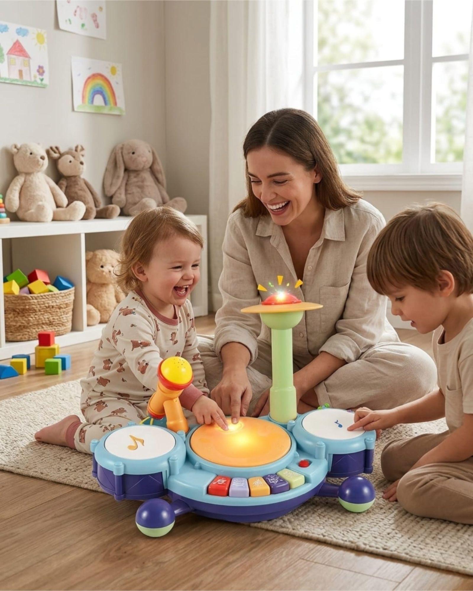 Juguete Infantil Batería Musical Interactiva con Melodias Azul-1