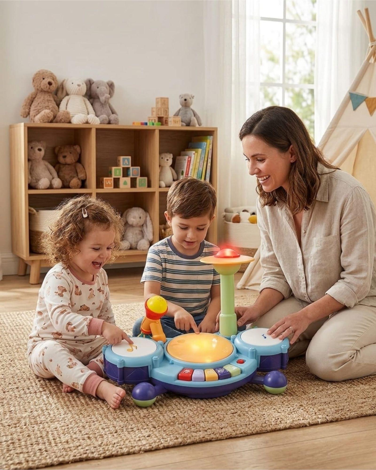 Juguete Infantil Batería Musical Interactiva con Melodias Azul-2