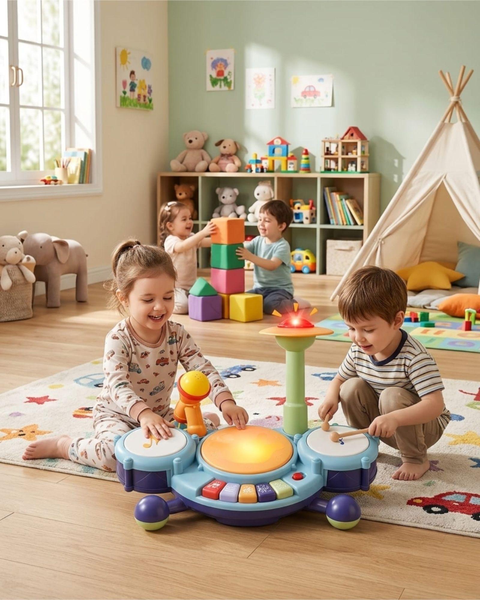 Juguete Infantil Batería Musical Interactiva con Melodias Azul-3