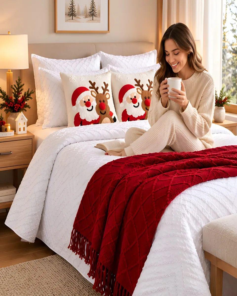 Cubrecamas Navideño Con Manta Y 2 Fundas De Cojin King m18-5