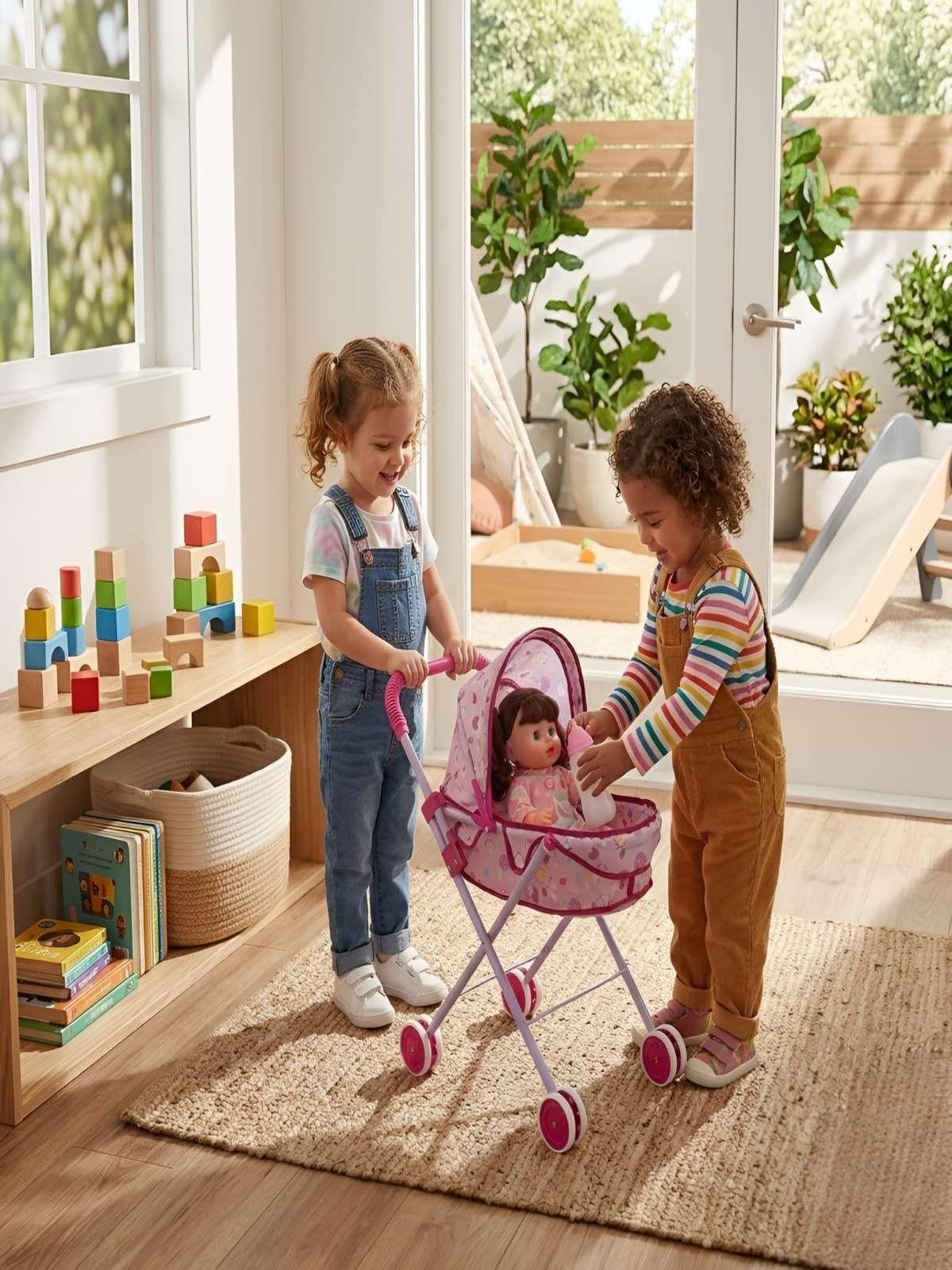Set Muñeca Interactiva con Coche Moisés Plegable 2-4