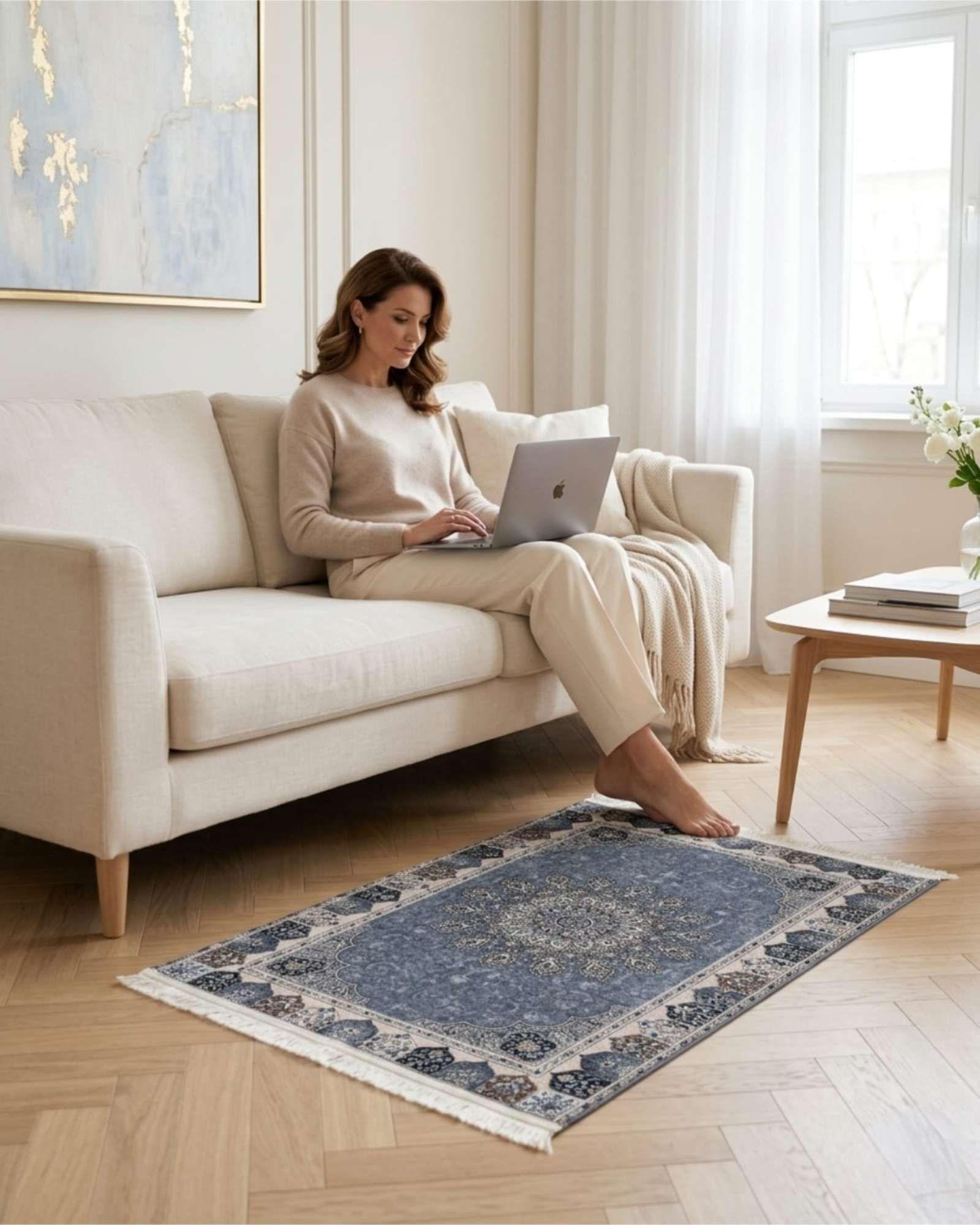 Alfombra Decorativa Persa Vintage 80x120 Con Flecos m5-2