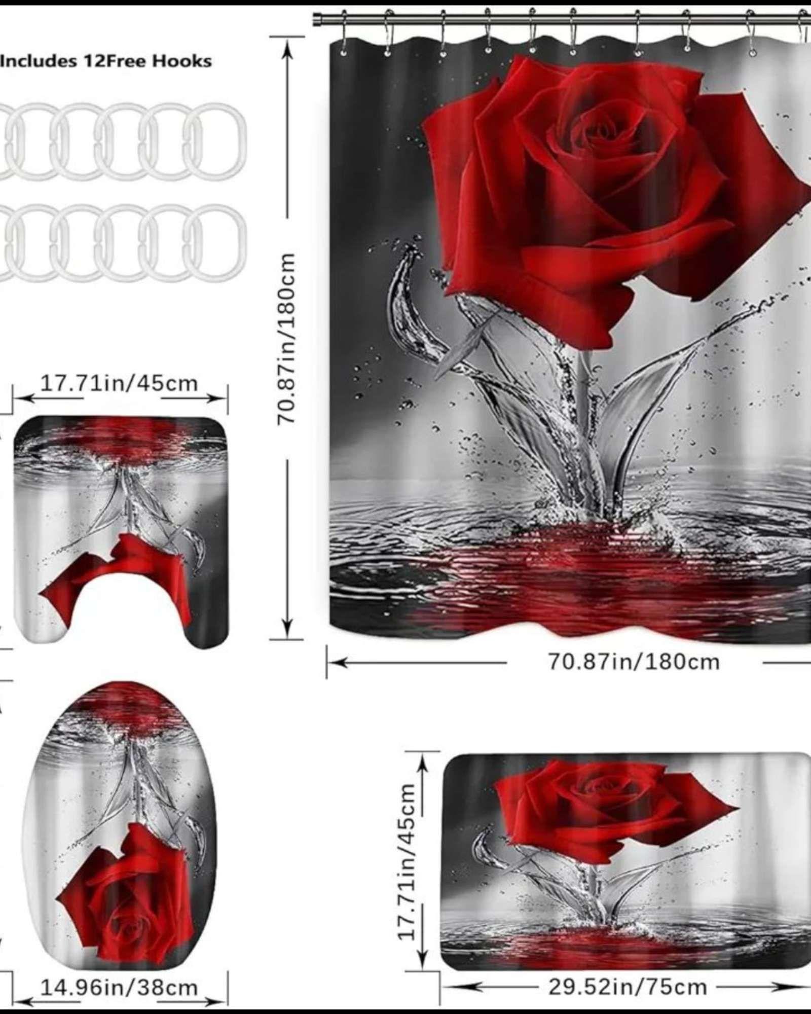 Set de baño 5 piezas Cortina mas Alfombras mas forro de ducha  -14-2