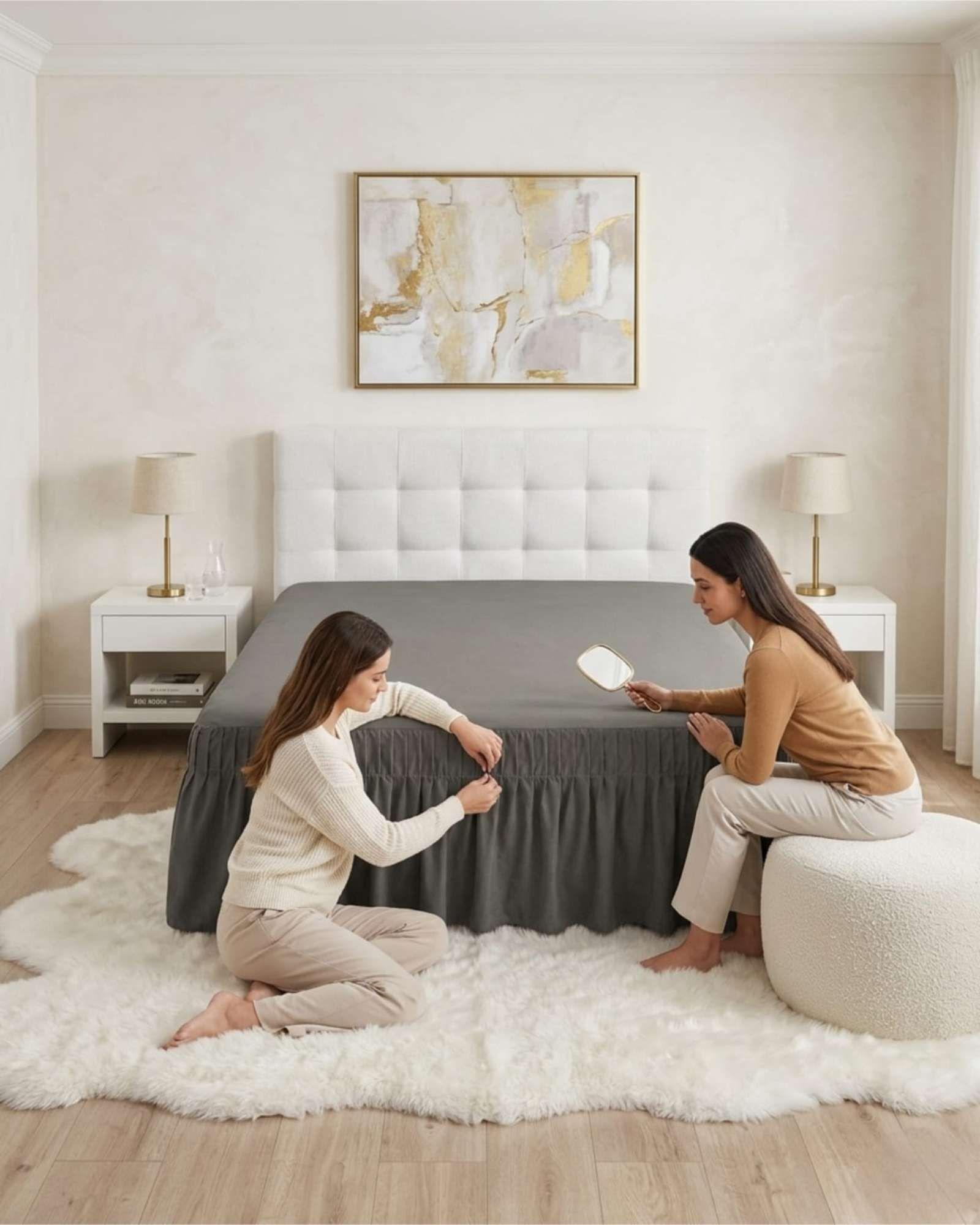 Faldón Para Cama King Cubre Base Premium Con Pliegues-2