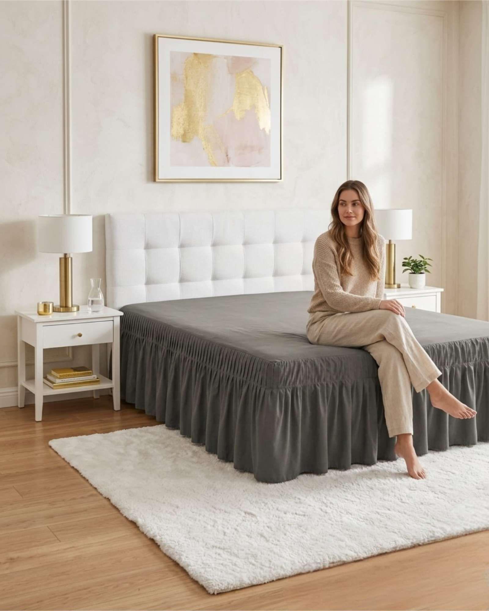 Faldón Para Cama King Cubre Base Premium Con Pliegues-4