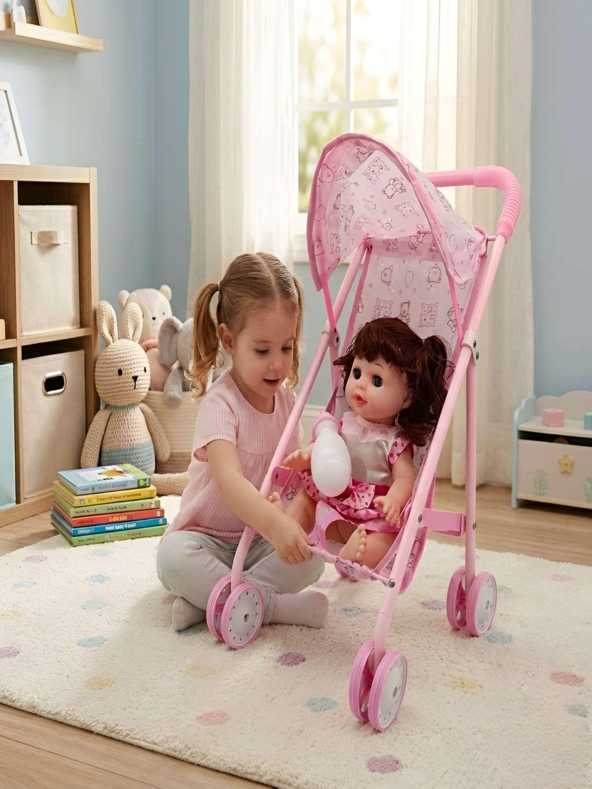 Set Muñeca Interactiva con Coche de Paseo Plegable 1-0