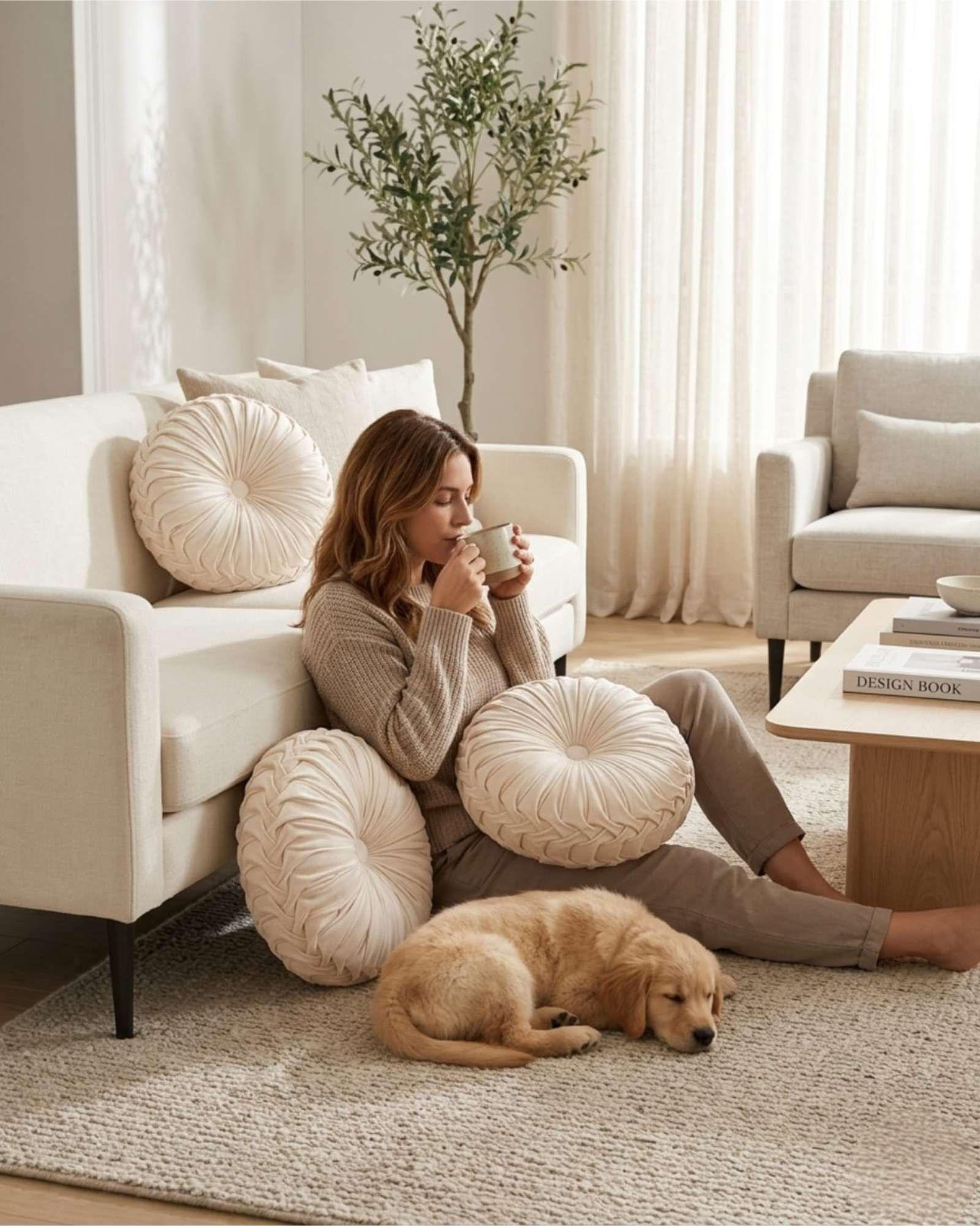 Set De 4 Cojines Rueda Terciopelo Redondo Sofa Decorativo C4-4
