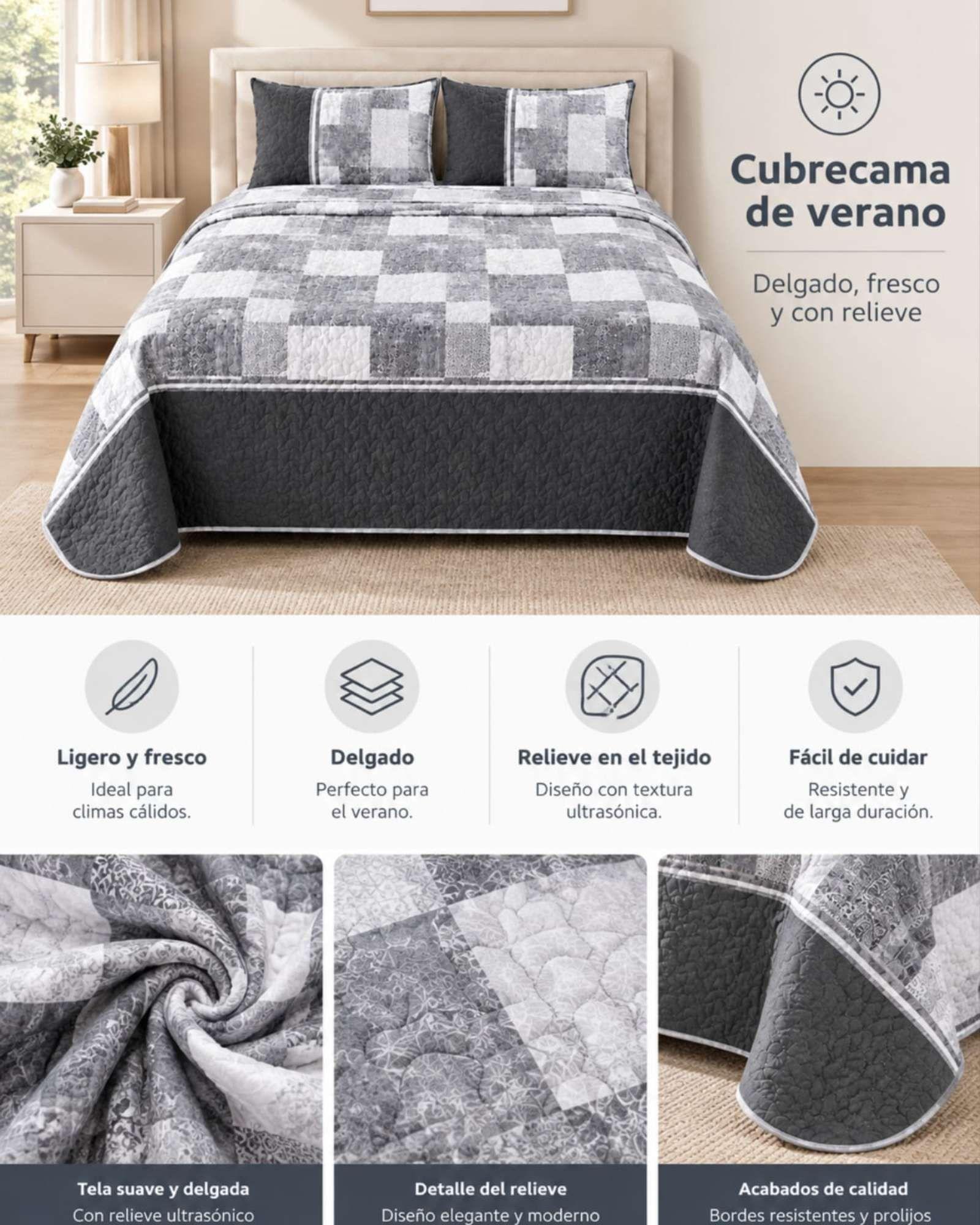 Quilt Cubrecama Delgado Verano Super King + 2 Fundas + 2 Almohadas-4