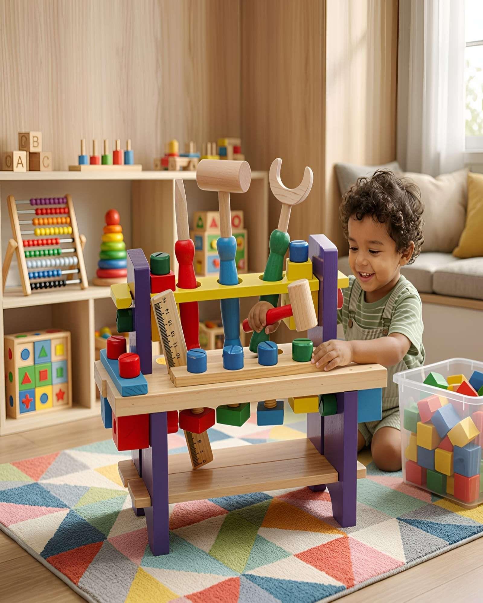 Banco de Herramientas de Madera Didáctico Montessori para Niños-4