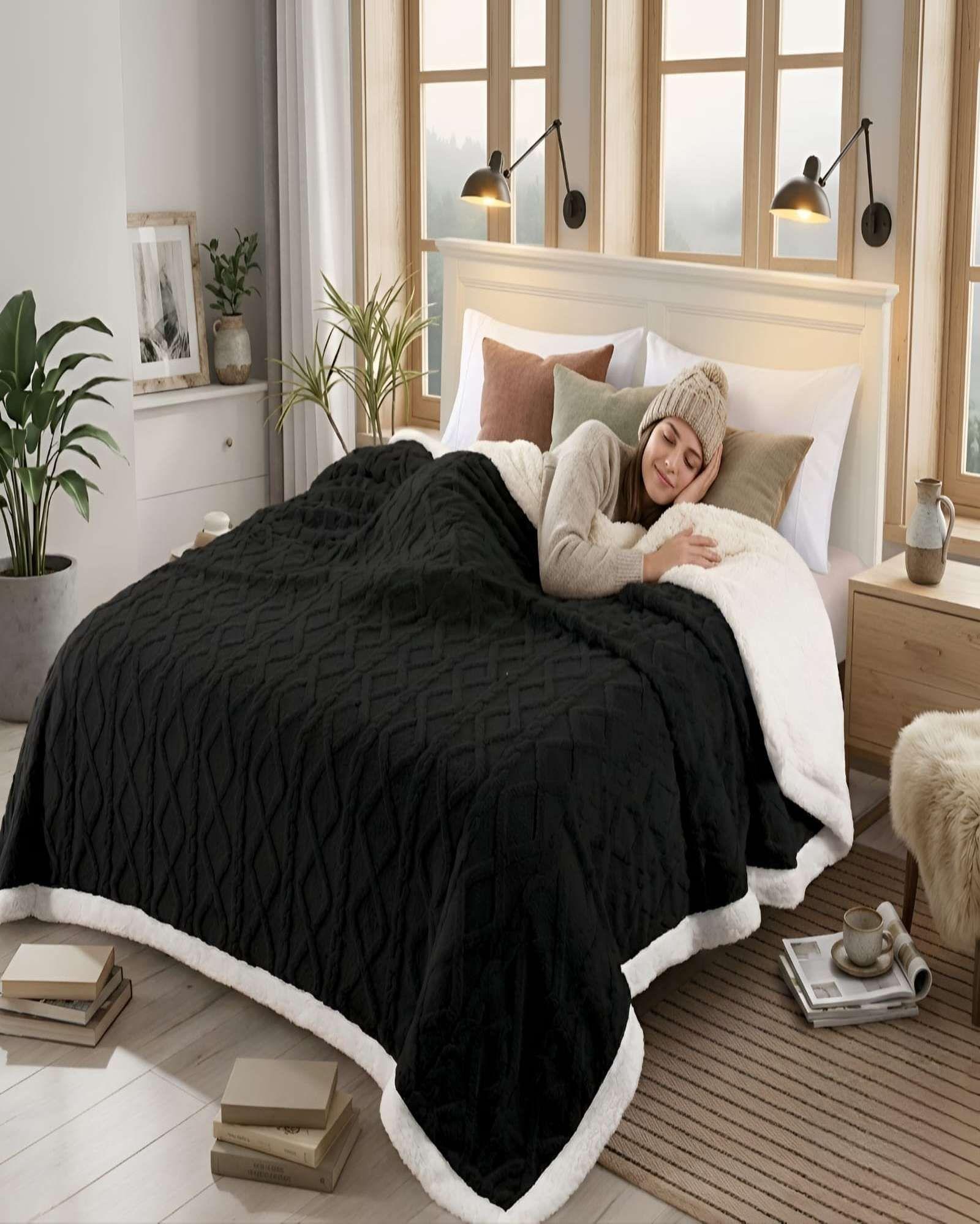 Frazada Sherpa Ultra Suave Con Relieve De Diamantes Plaza Y Media m5-3