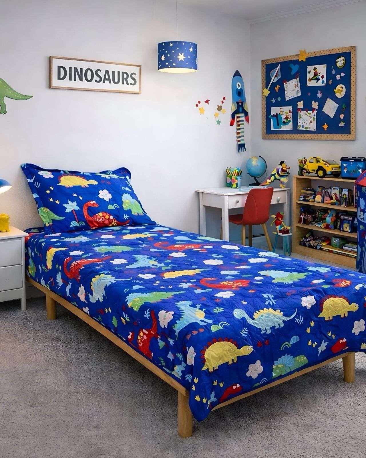 SET  DE CUBRECAMA MAS SABANA INFANTIL PLAZA Y MEDIA DINOSAURIO-2