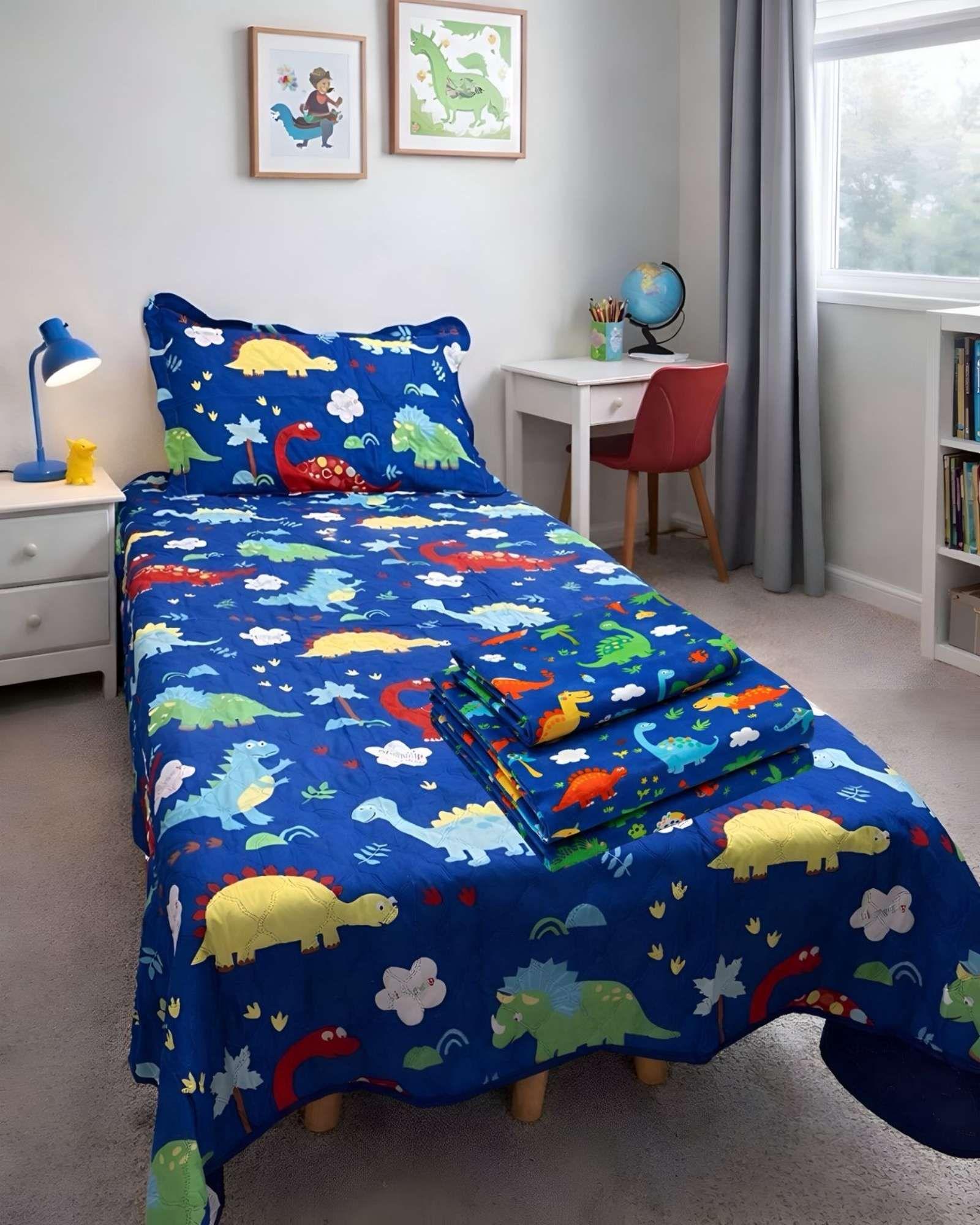 SET  DE CUBRECAMA MAS SABANA INFANTIL PLAZA Y MEDIA DINOSAURIO-4