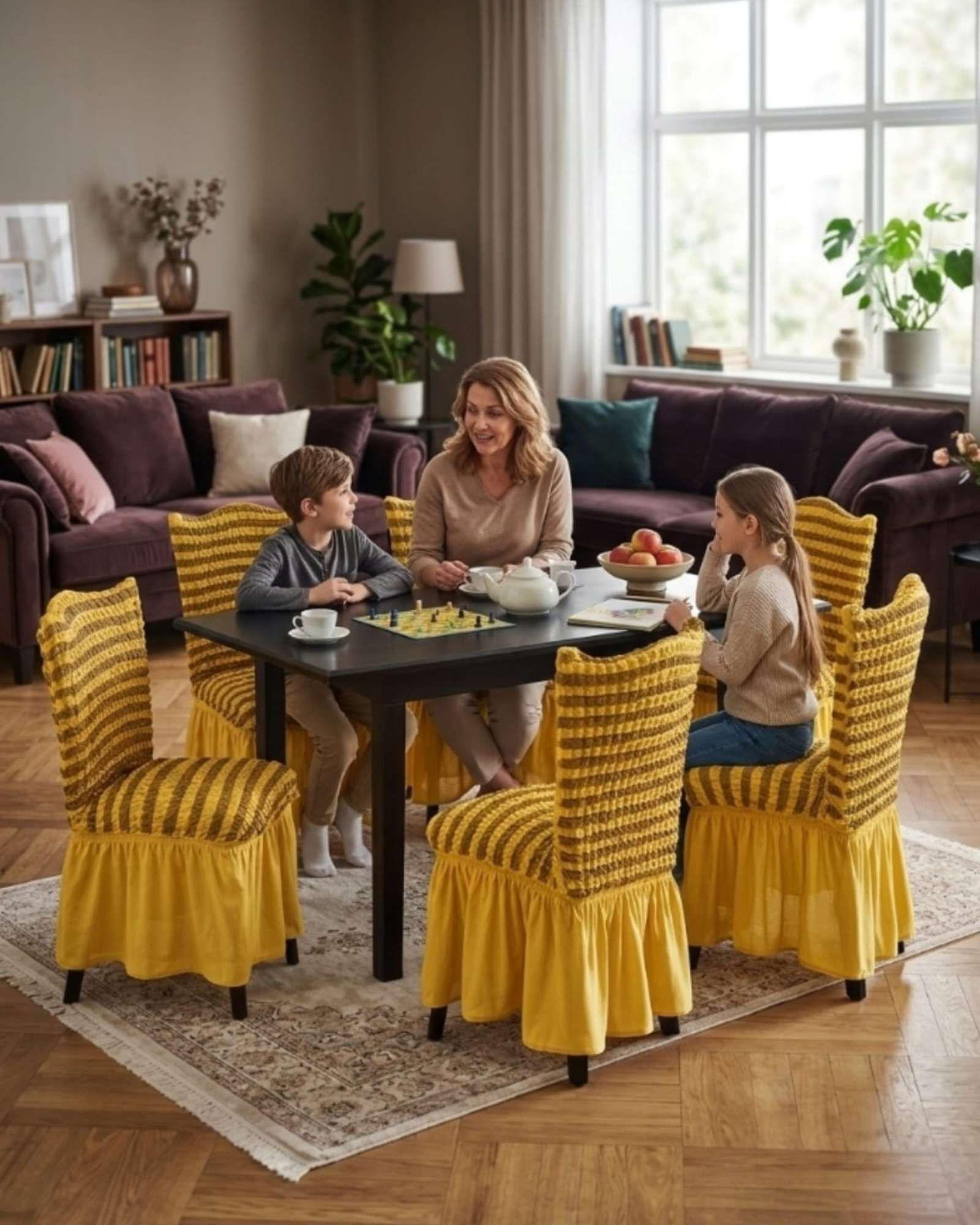 Set de 6 fundas turkas con falda con diseño de lineas M4-2