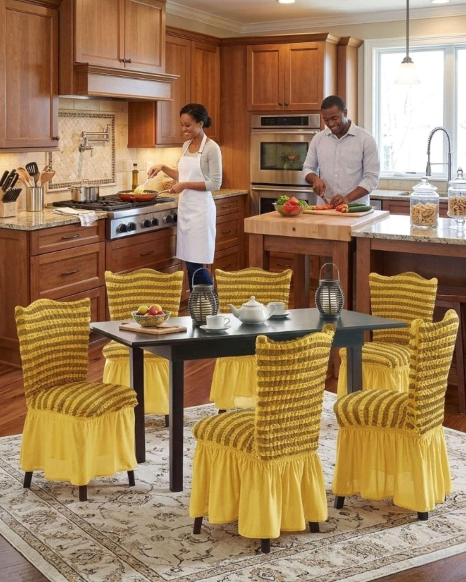 Set de 6 fundas turkas con falda con diseño de lineas M4-3