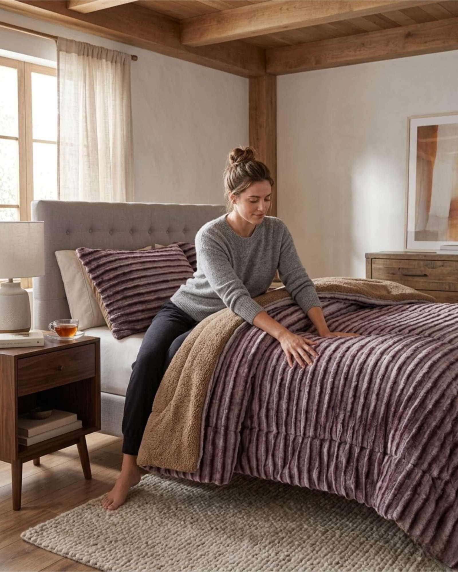 Cubrecama Chiporro 2 plazas Diseño Pana Moderno  "Doble textura, doble suavidad" burdeo-4