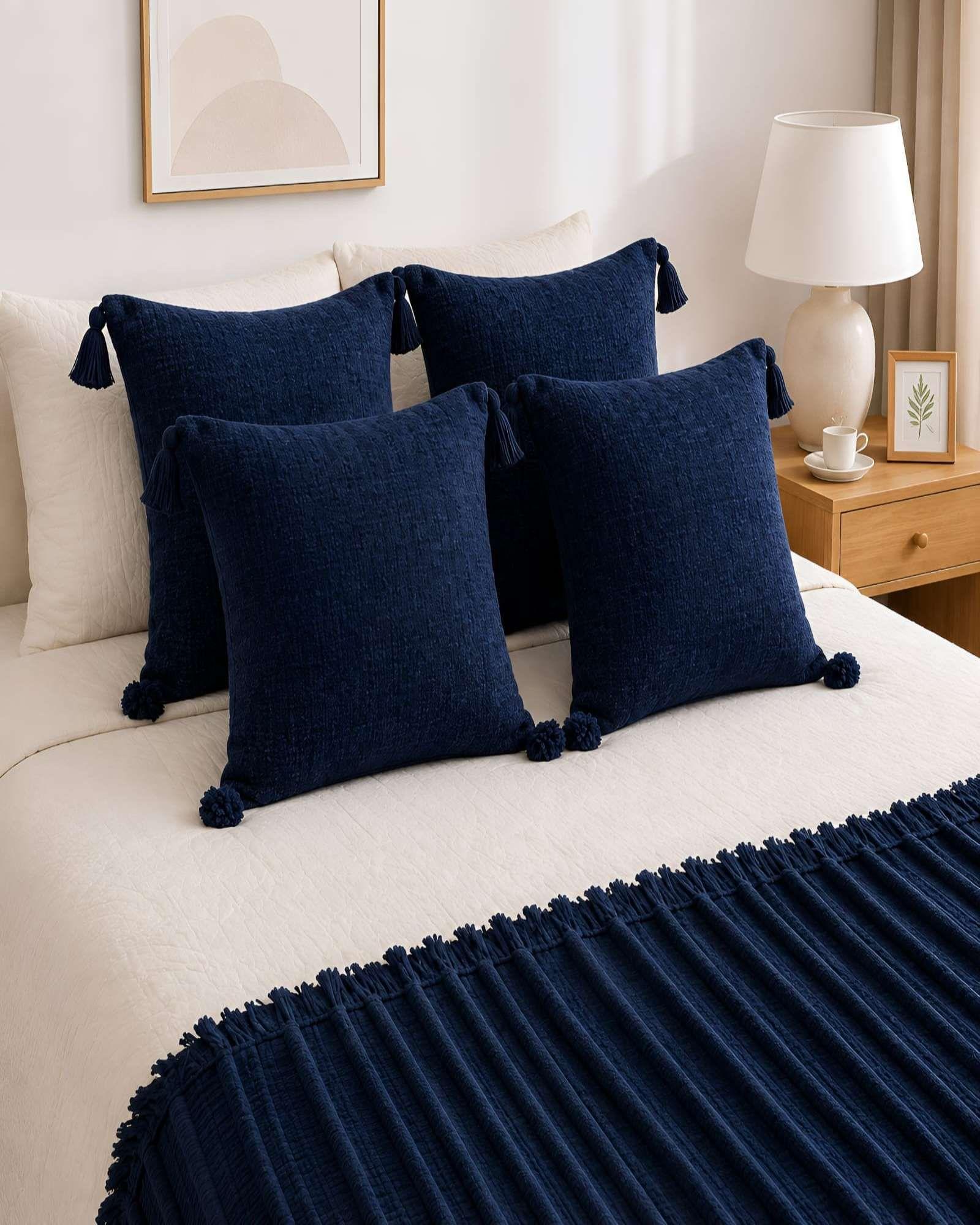 Pack 2 Fundas De Cojin Textura Chenille Con Pompones m2-2