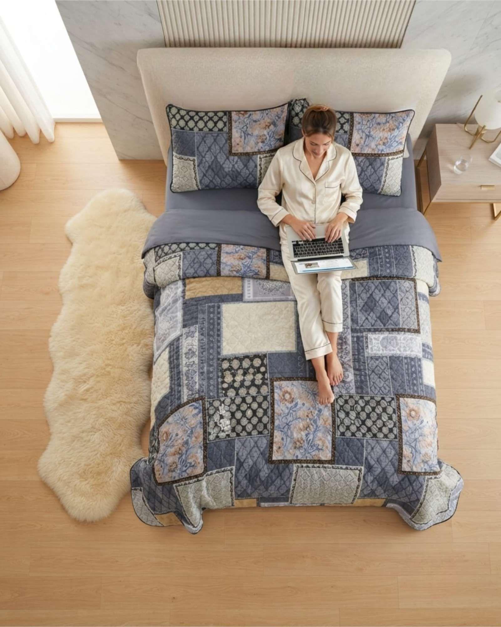 Cubrecama Quilt de Verano King Delgado Ultra Liviano + 2 Almohadas 01-2