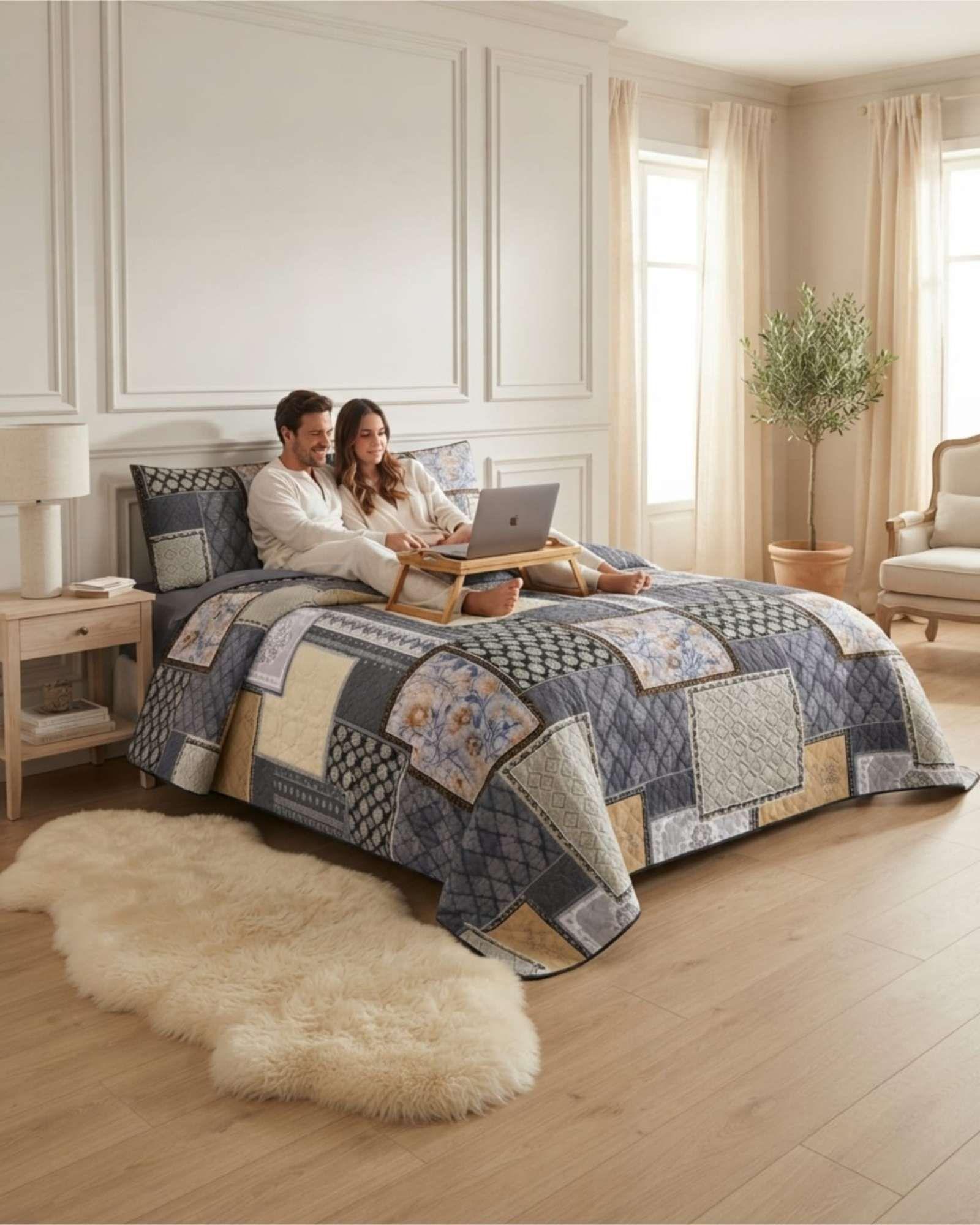 Cubrecama Quilt de Verano King Delgado Ultra Liviano + 2 Almohadas 01-3