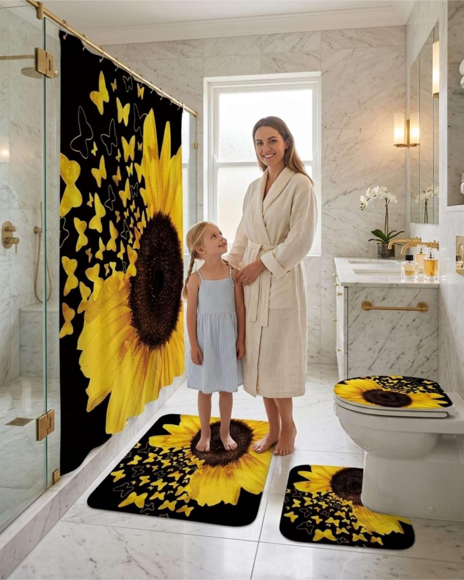 Juego De Baño 4 Piezas Cortina Mas alfombras Y Funda De Inodoro m2-2
