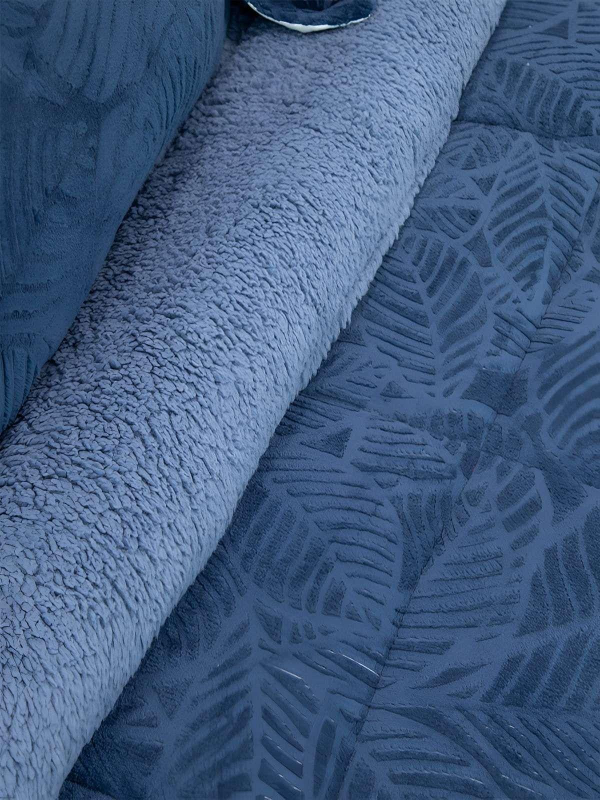 Cubrecama Outboss Deluxe Sherpa Super king azul-3