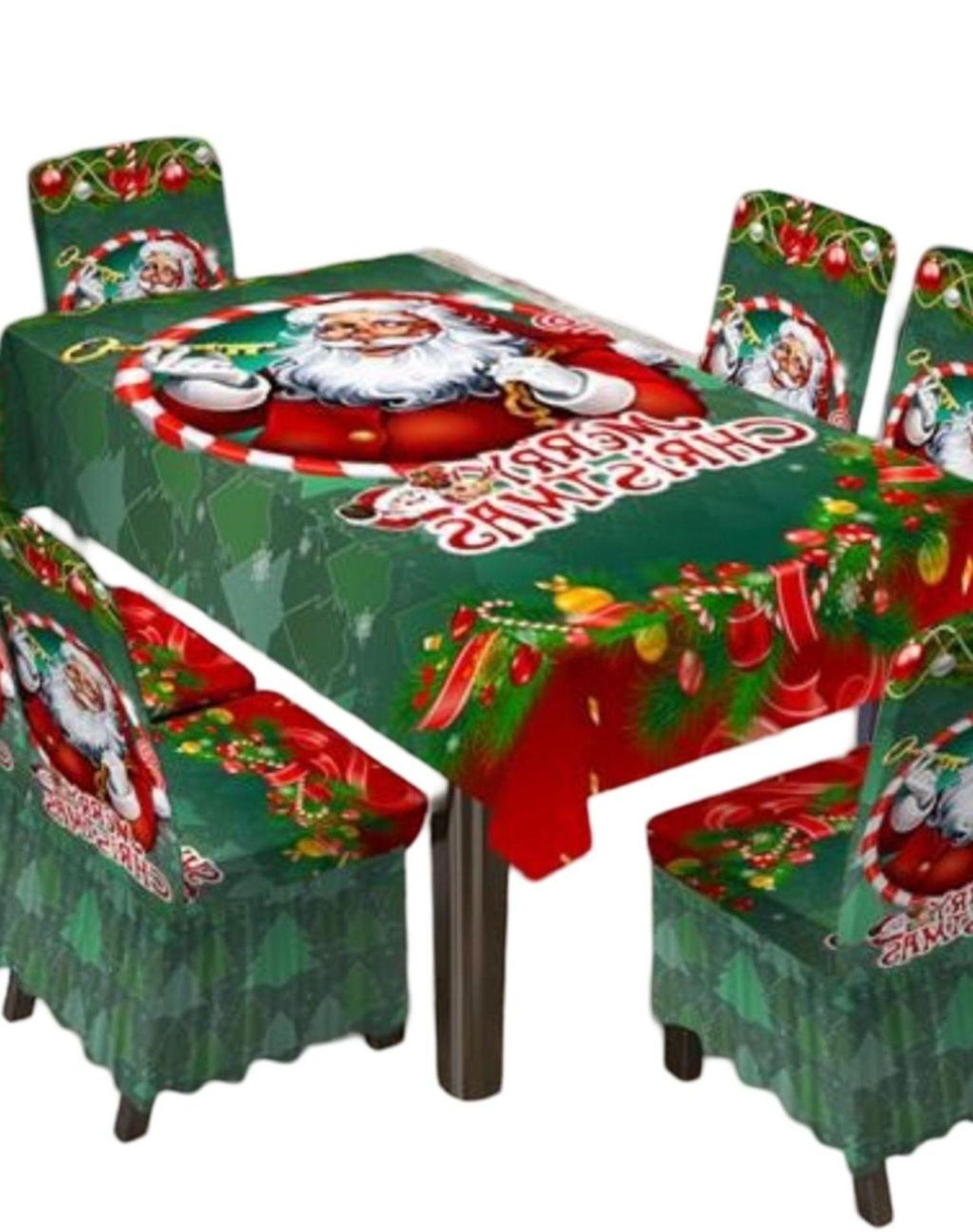 Juego Mantel + Fundas Sillas Navidad 7 Piezas 12O1-1