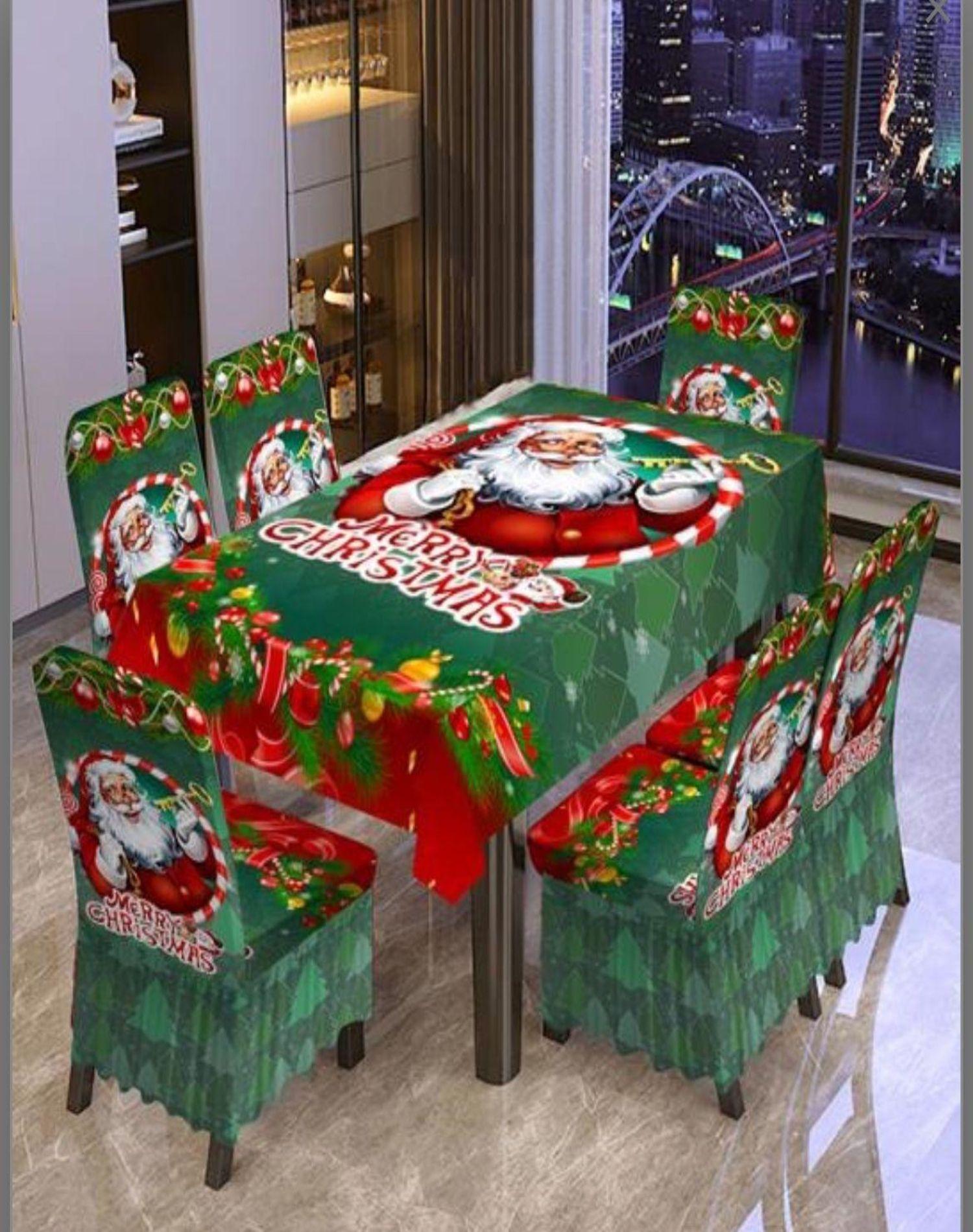 Juego Mantel + Fundas Sillas Navidad 7 Piezas 12O1-2